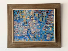 Intéressante peinture abstraite avec cadre original vers 1950