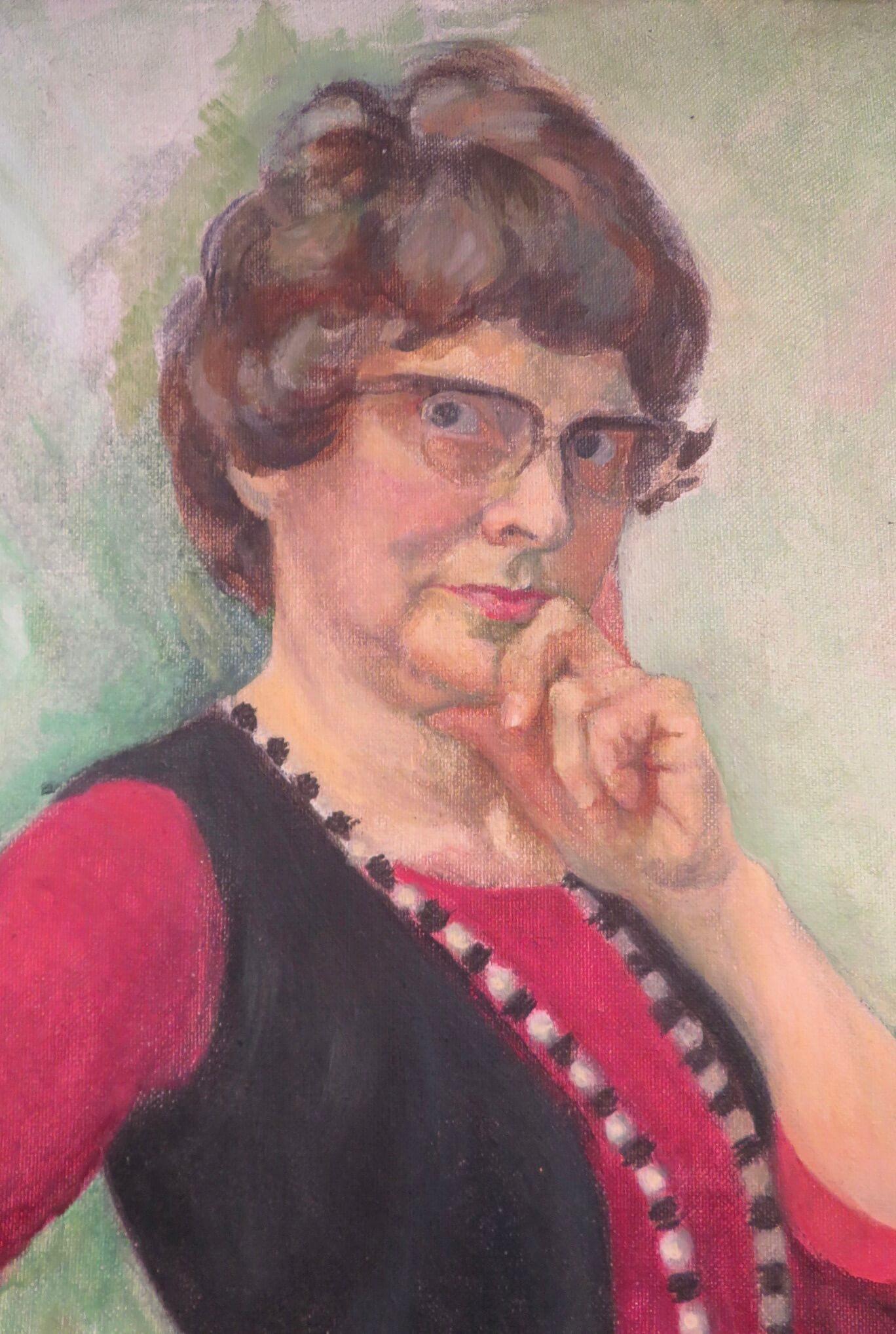 INTERESTING SIGNED 1970s Full Length PORTRAIT OF A LADY oil painting UNUSUAL ! - Post-War Painting by Unknown