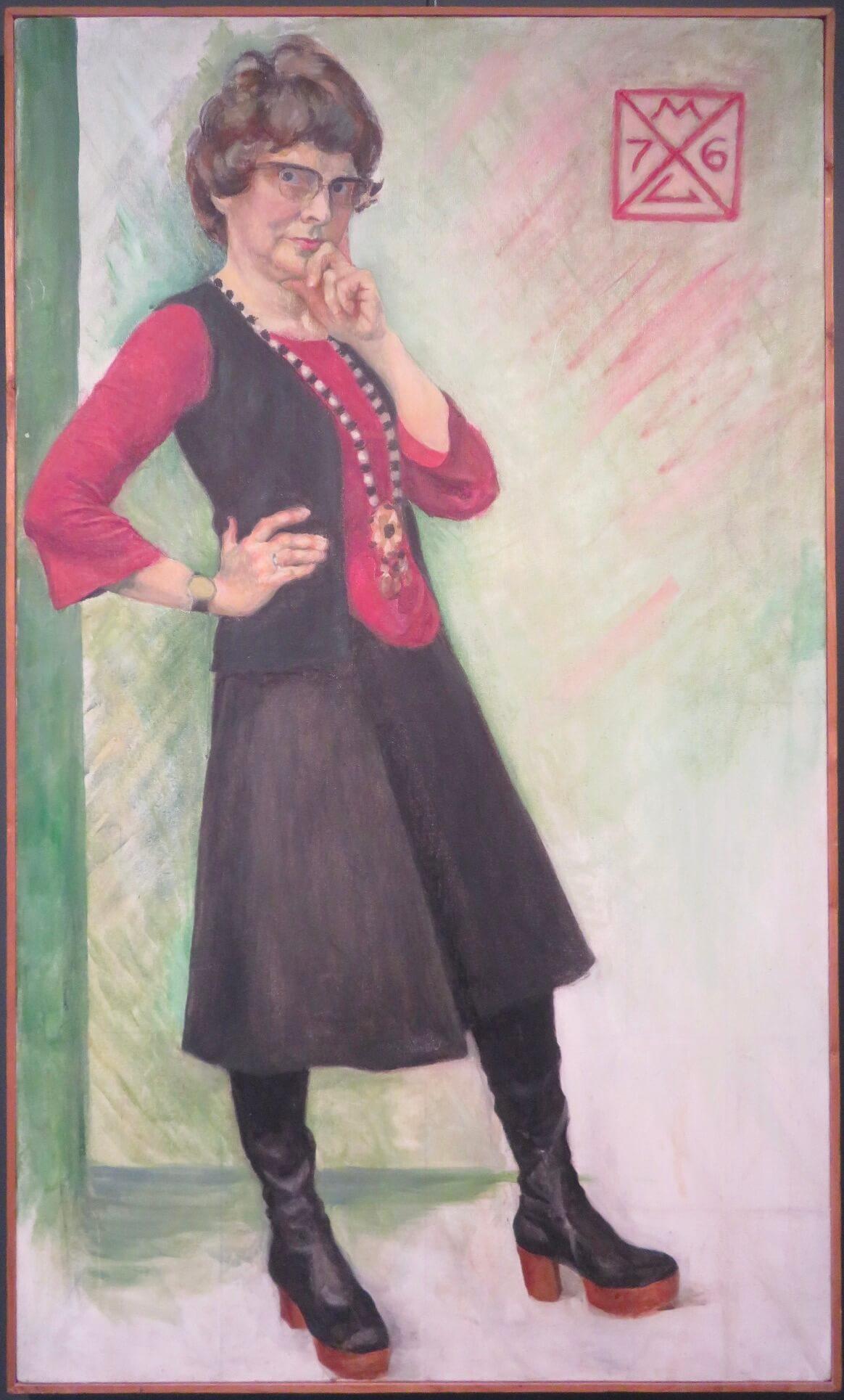 Unknown Figurative Painting - INTERESTING SIGNED 1970s Full Length PORTRAIT OF A LADY oil painting UNUSUAL !