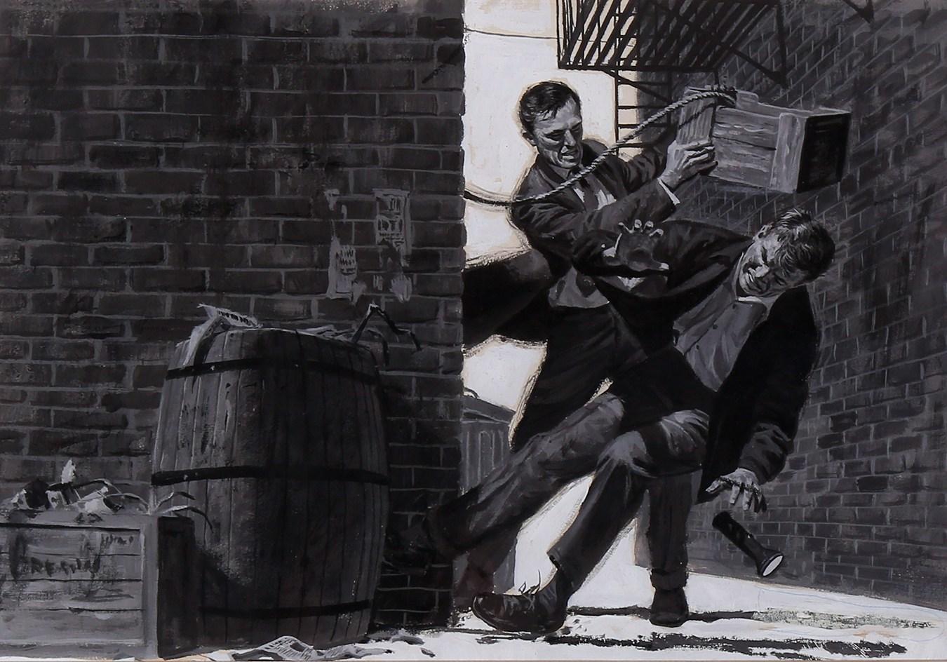 Interior Men's Magazine Illustration--Alley Fight – Painting von Unknown