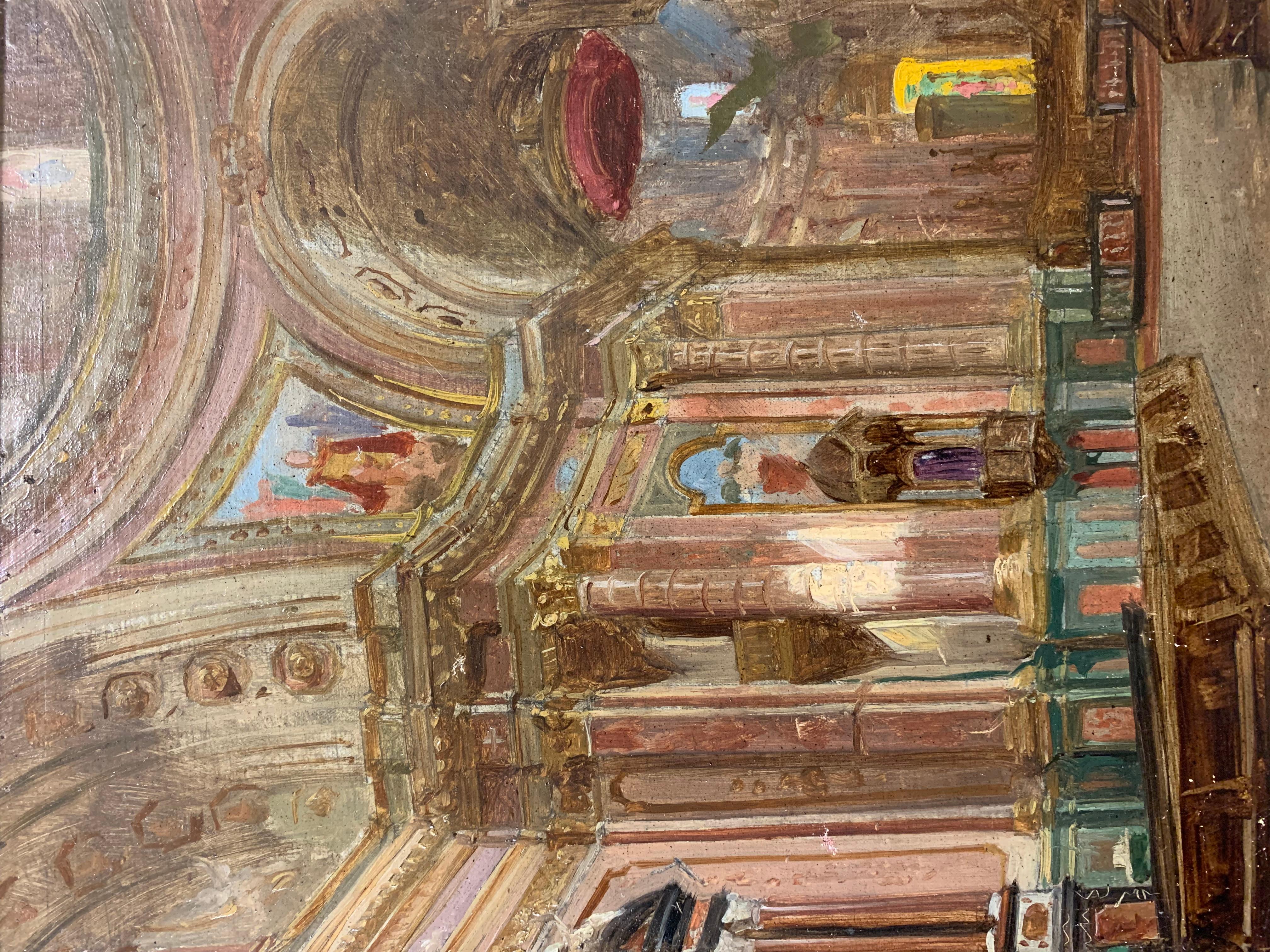 Interior of a church. Late 19th - early 20th century. Italian school. - Realist Painting by Unknown