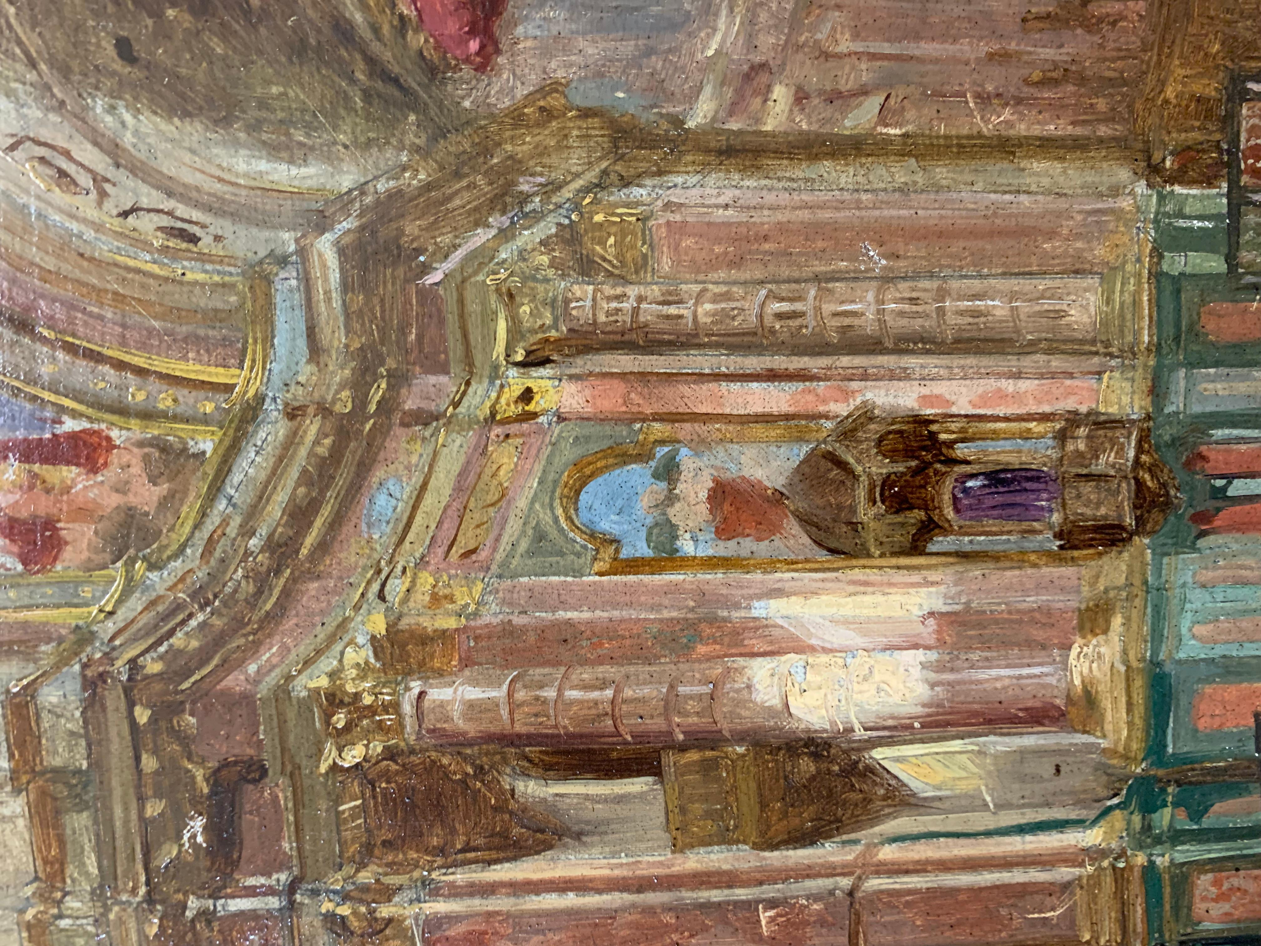 Interior of a church. Late 19th - early 20th century. Italian school. - Brown Interior Painting by Unknown