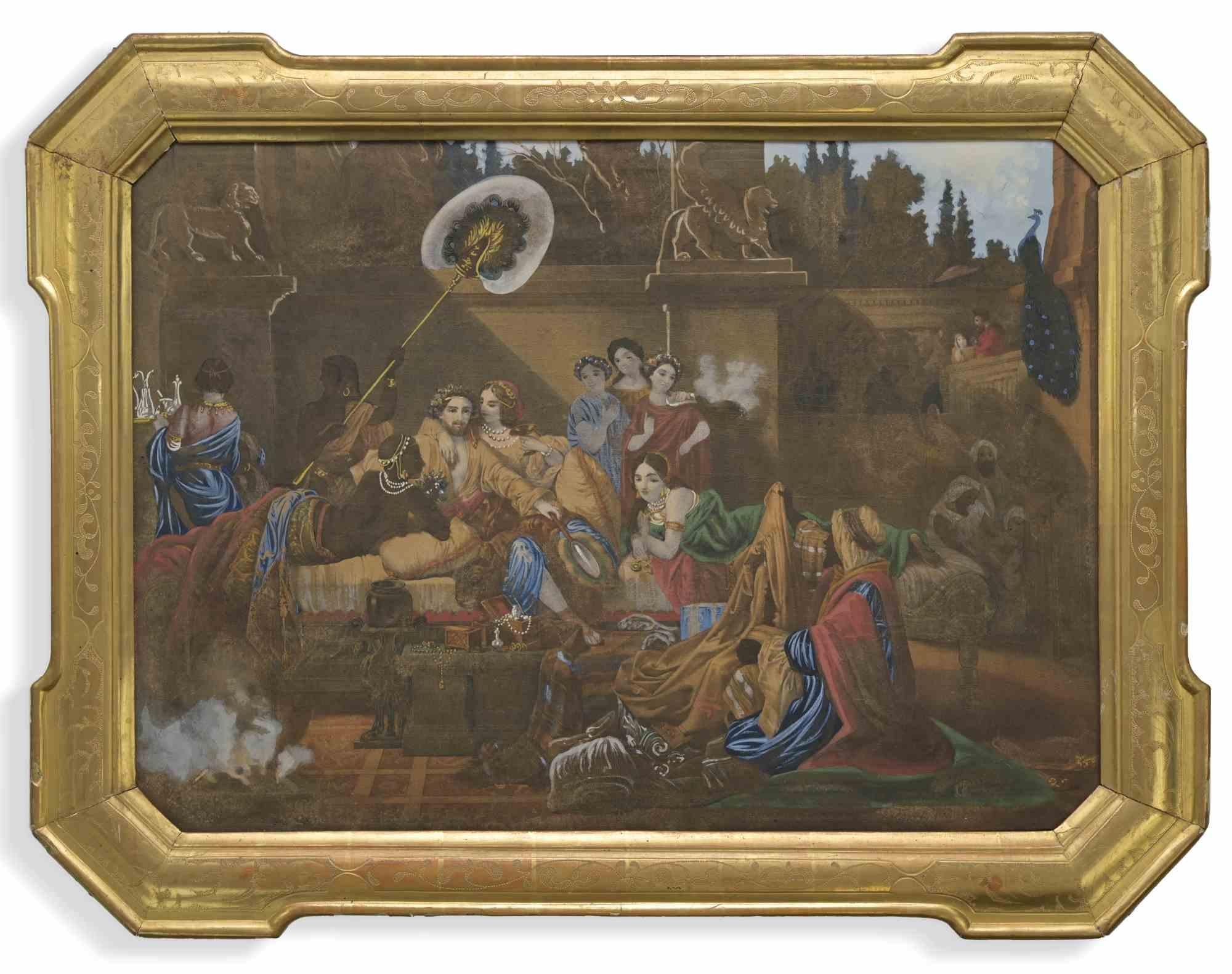 Unknown Portrait Painting – Interieur eines Harems – Ölfarbe – spätes 19. Jahrhundert