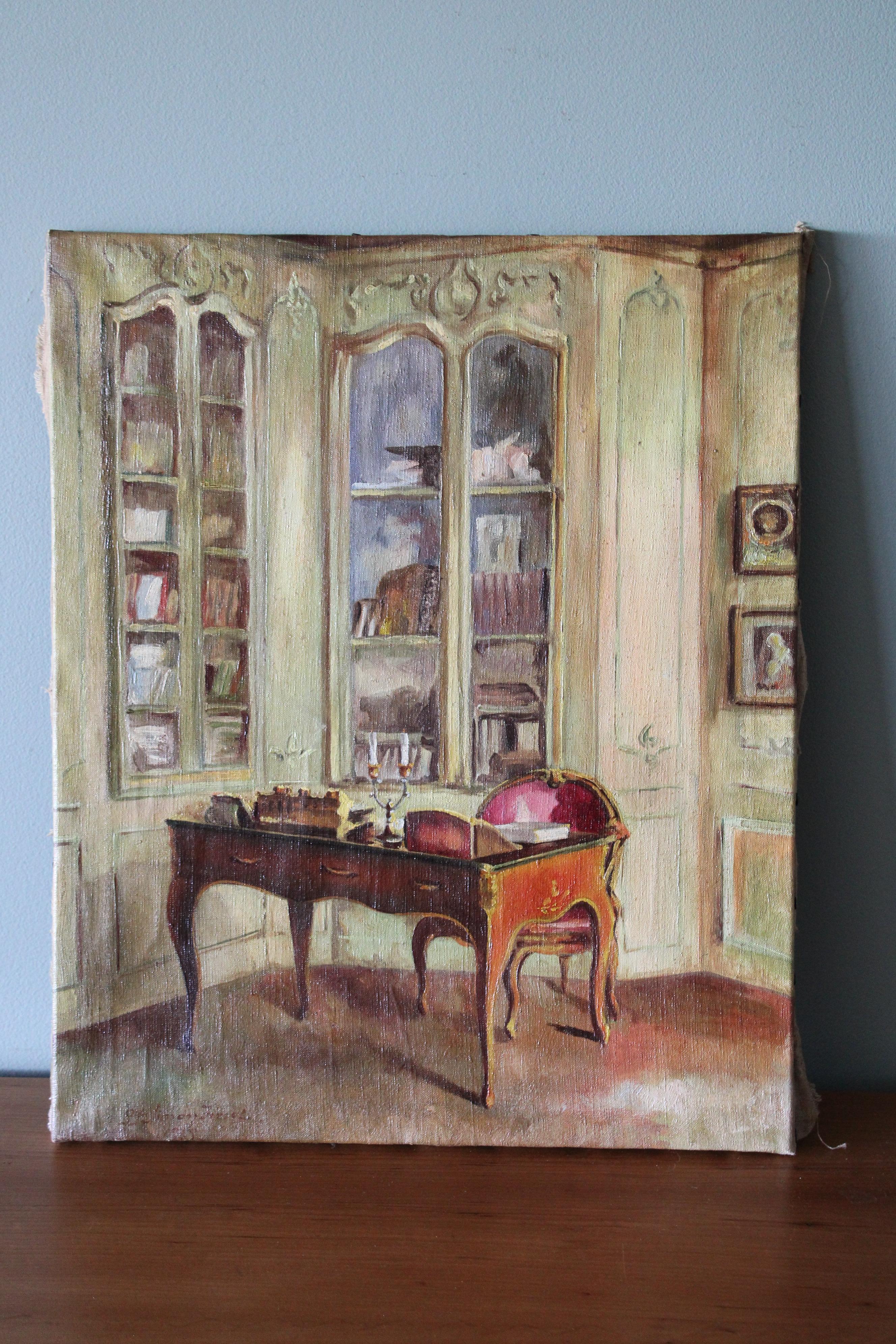 Interior oil painting of a Chateau - Painting by Unknown