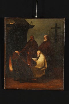 Interior with Monks Oil Painting on Canvas 18th Century