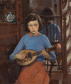 Interno con giovane ragazza di Ernest Herbert Whydale, Ritratto a olio, inizio 20° sec.
