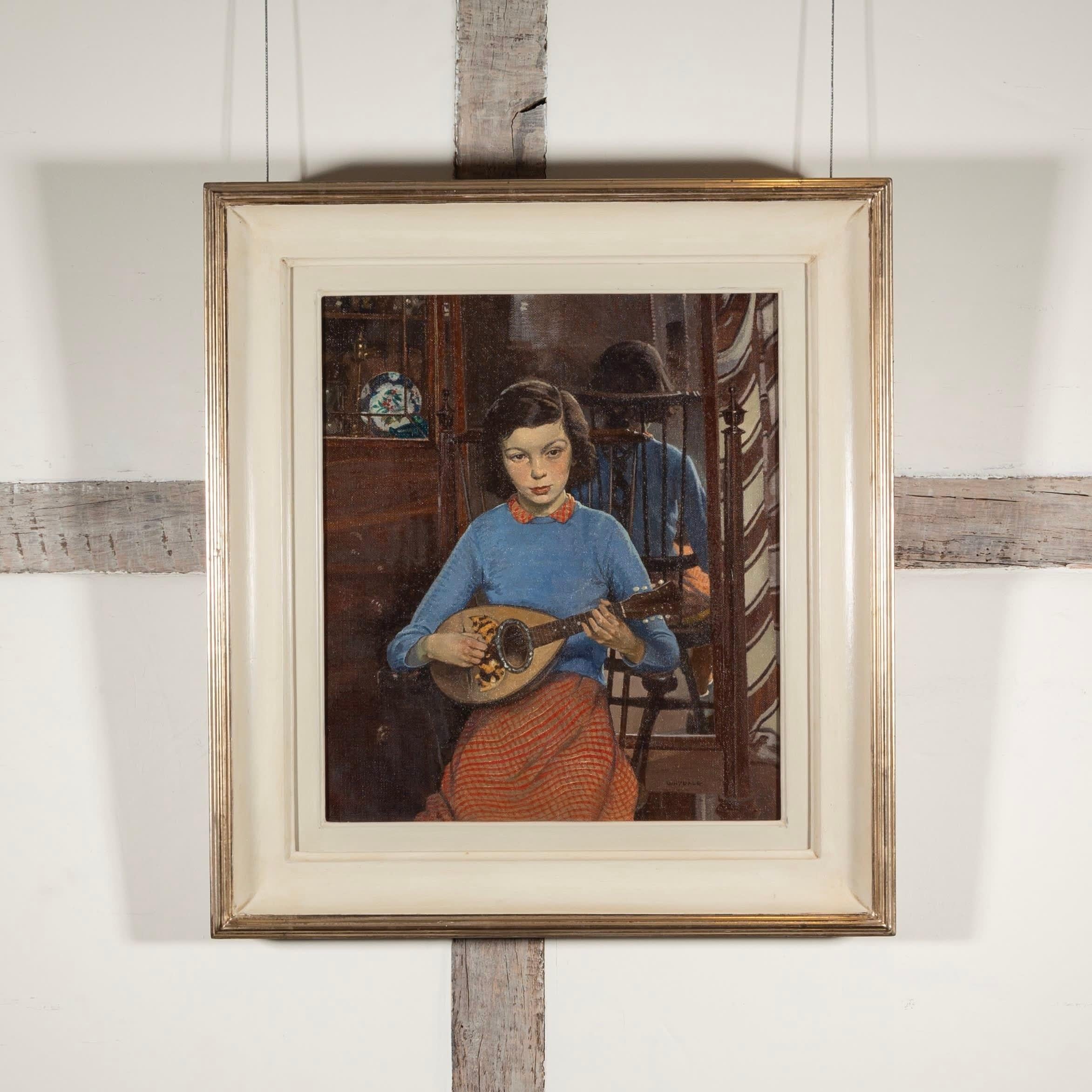 Interieur mit jungem Mädchen, Öl auf Leinwand von Ernest Herbert Whydale – Painting von Unknown