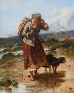 Isaac Henzell (1823-1875) - Framed 1867 Oil, Gathering Cockles