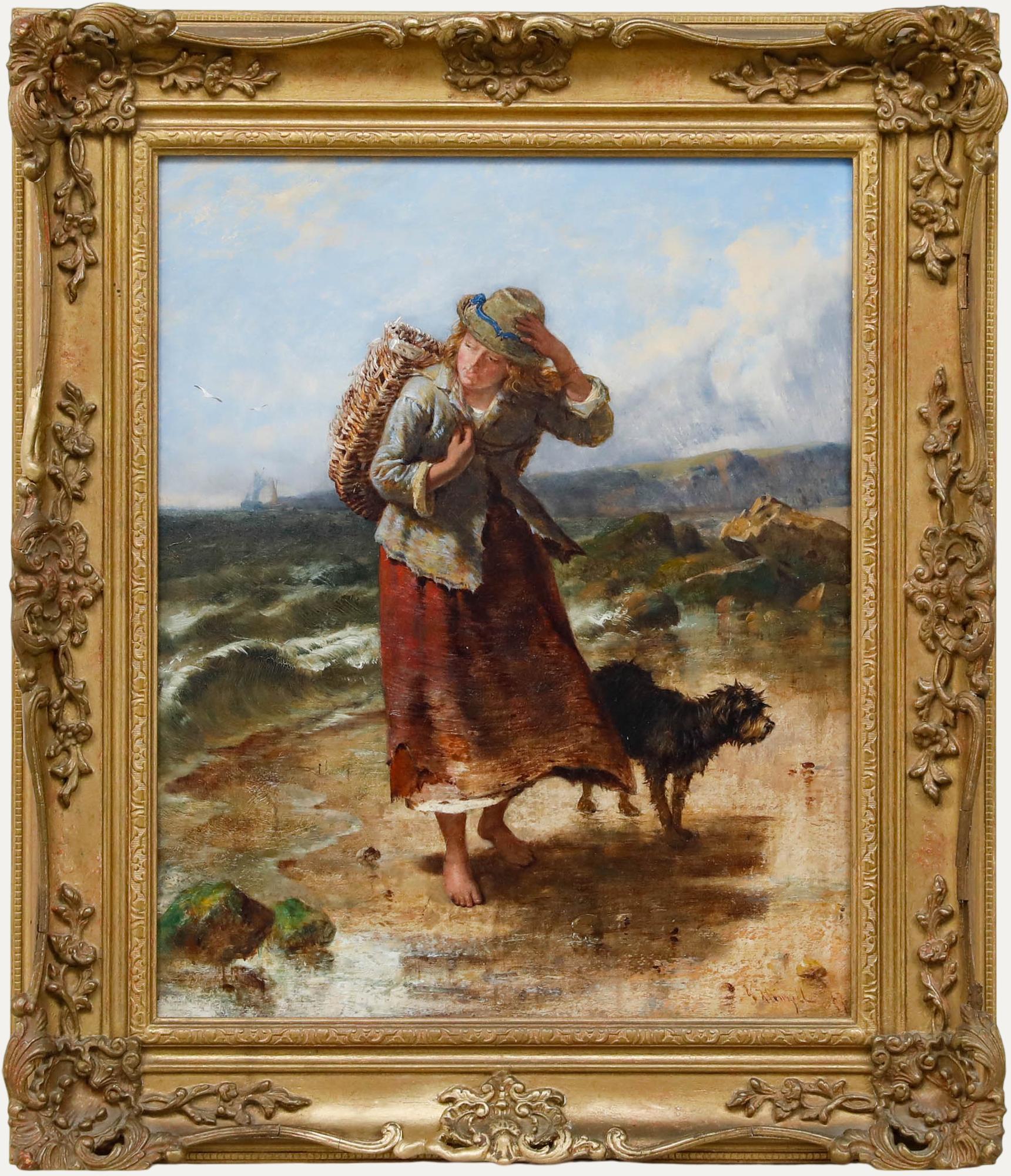Unknown Figurative Painting - Isaac Henzell (1823-1875) - Framed 1867 Oil, Gathering Cockles