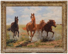 István von Somogyi (1897-1971) - Olio della metà del XX secolo con cornice, Cavalli al galoppo