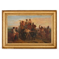 Italian 19th Century oil painting of a pilgrimage to a Marian shrine