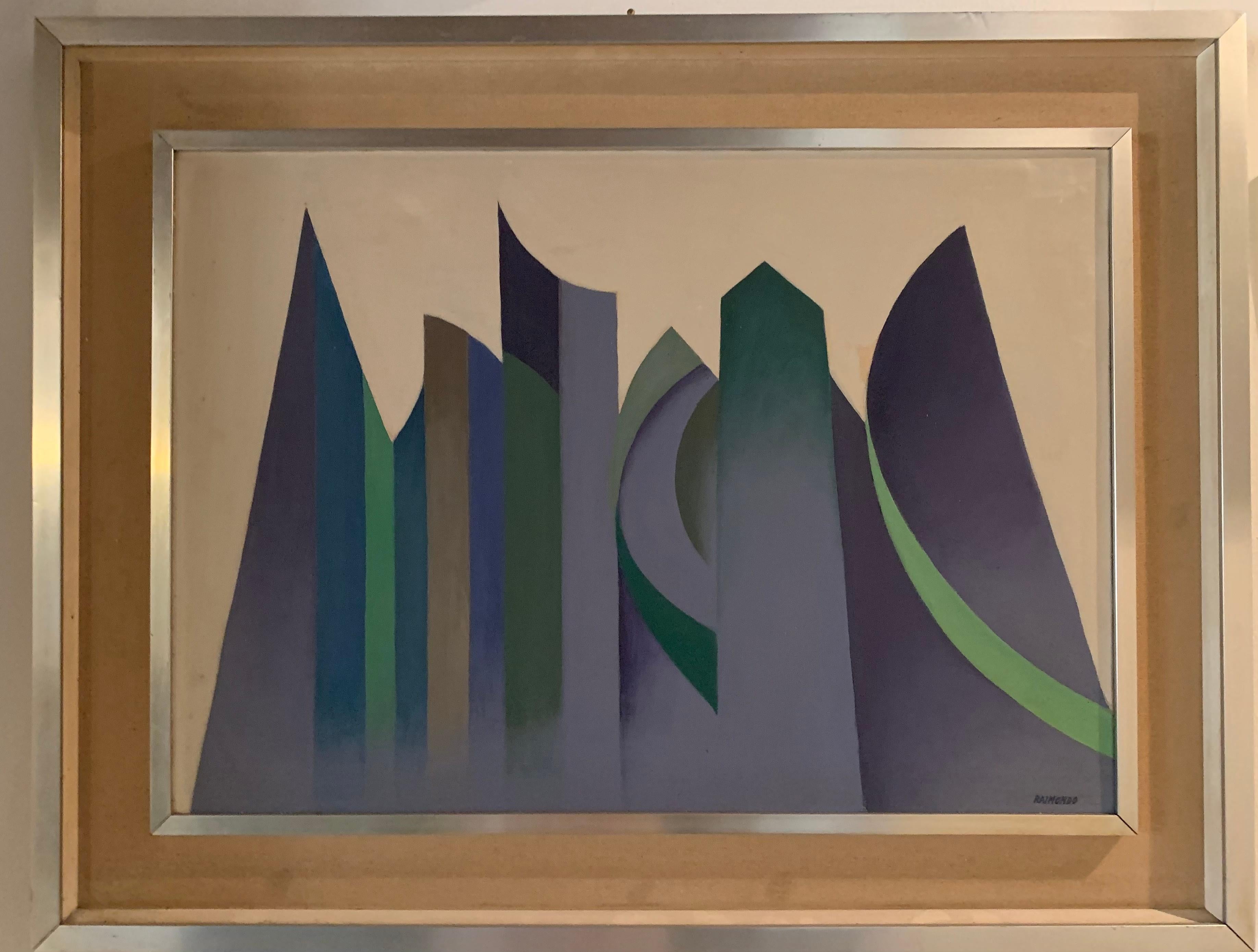 Unknown Abstract Painting - Italian Abstract Cityscape with Towers. Circa 1970