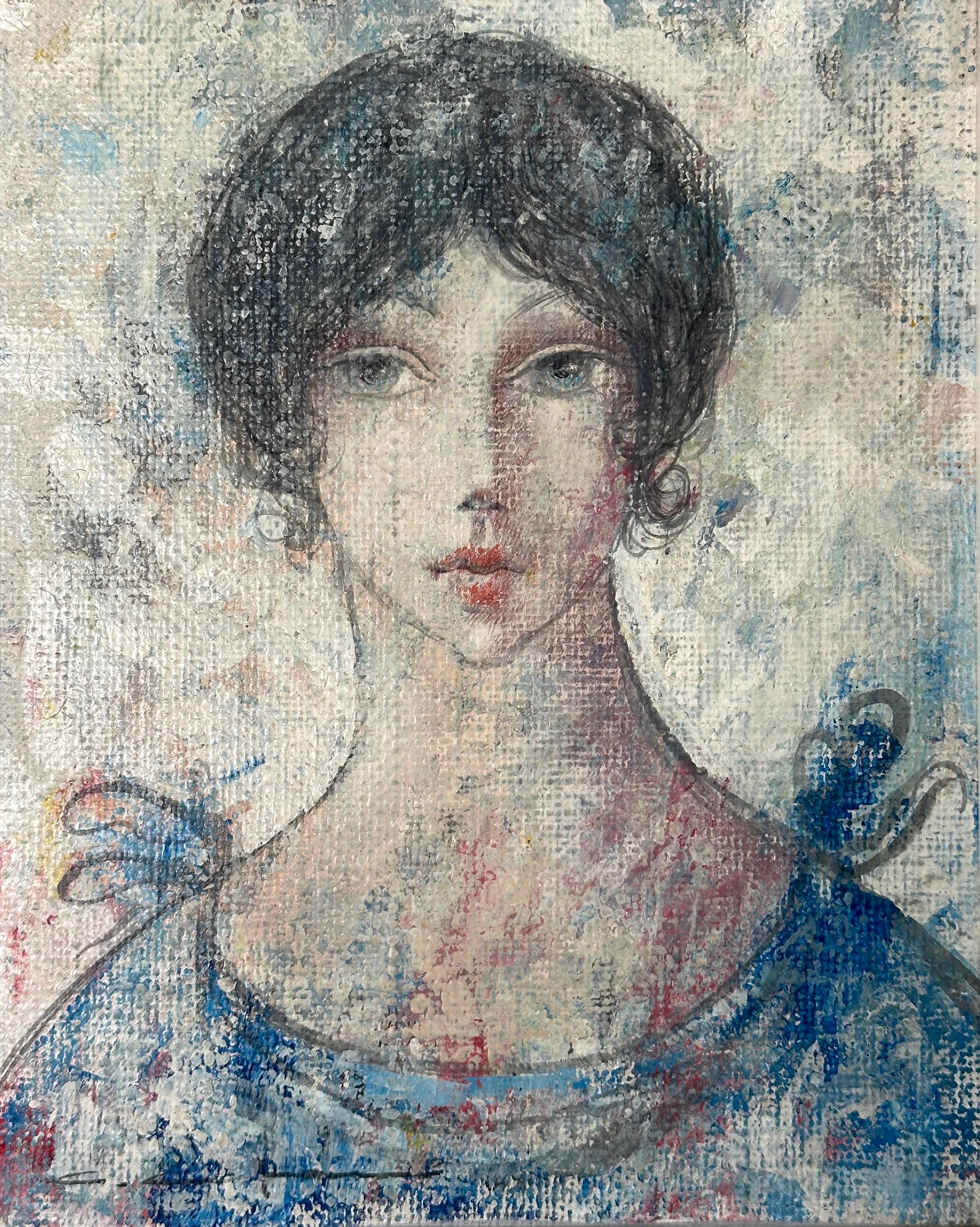 Italian ca. 1960's Beautiful Young Woman Portrait - Painting by Unknown