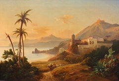 Italian Coast Large Luminist Painting 19th Century