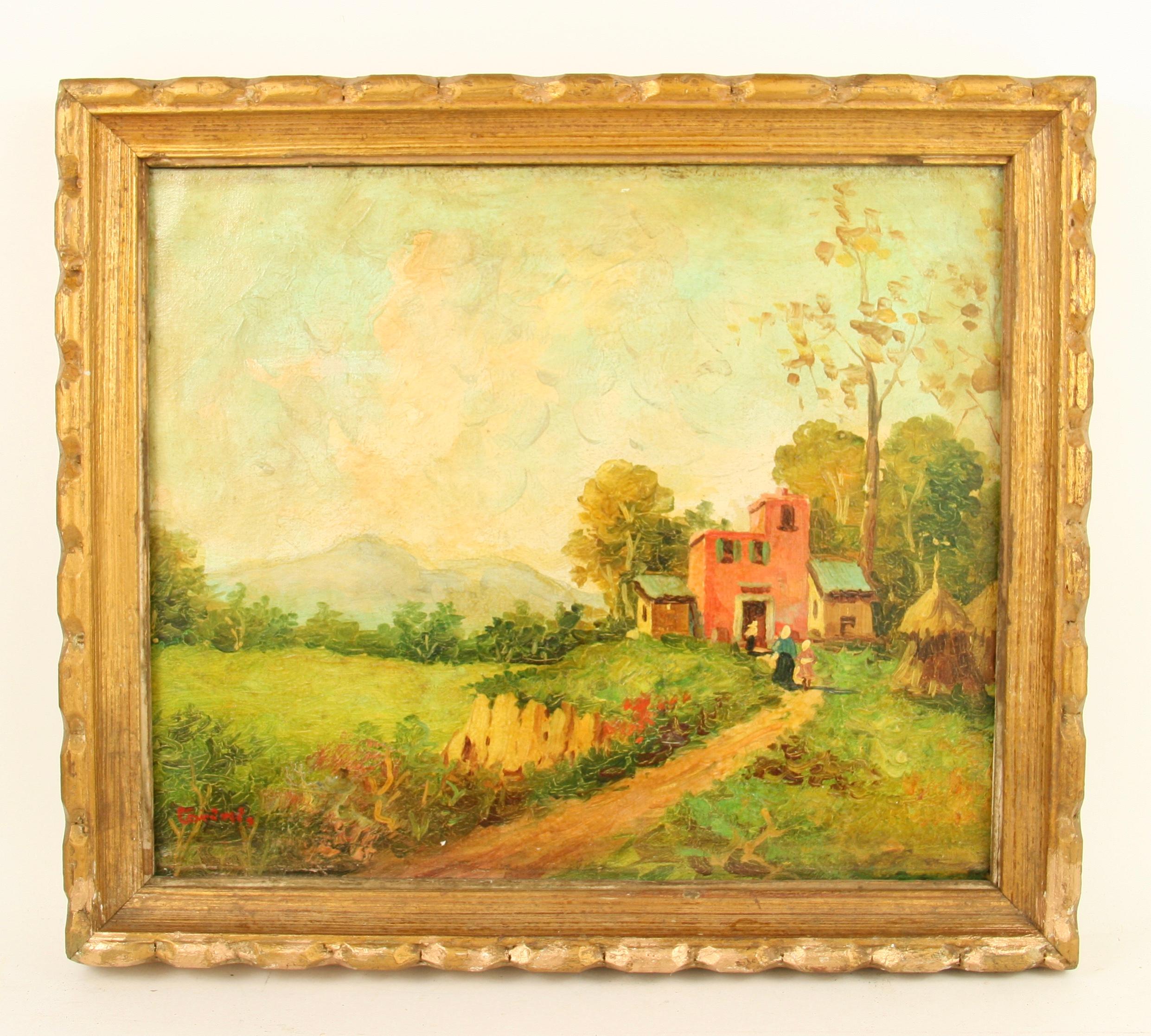 Impressionist Italian Countryside Landscape  Painting - Orange Landscape Painting by Unknown
