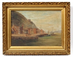 Italian Fishing Village Antique Oil Painting Framed Signed Early 20th Century