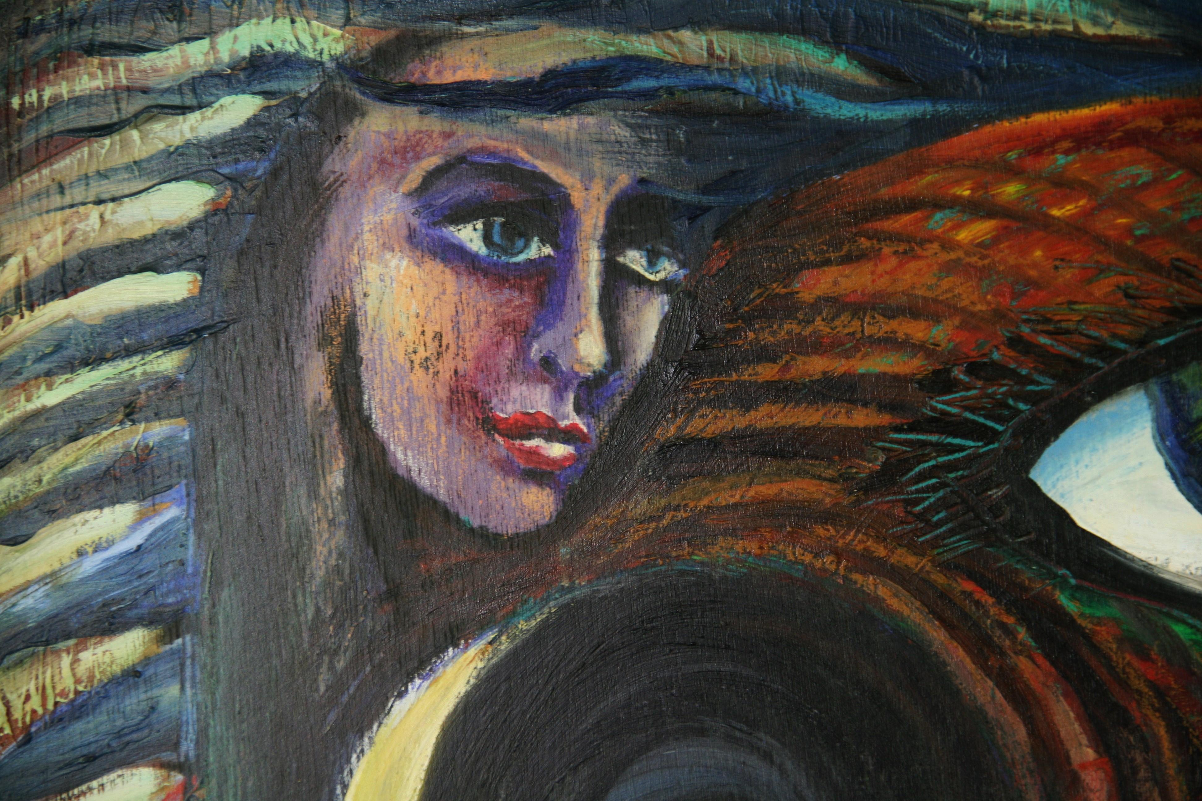 Futurista italiano  Pittura a olio su grande scala di Allison Kandis 95 - Figurative Painting Nero di Unknown