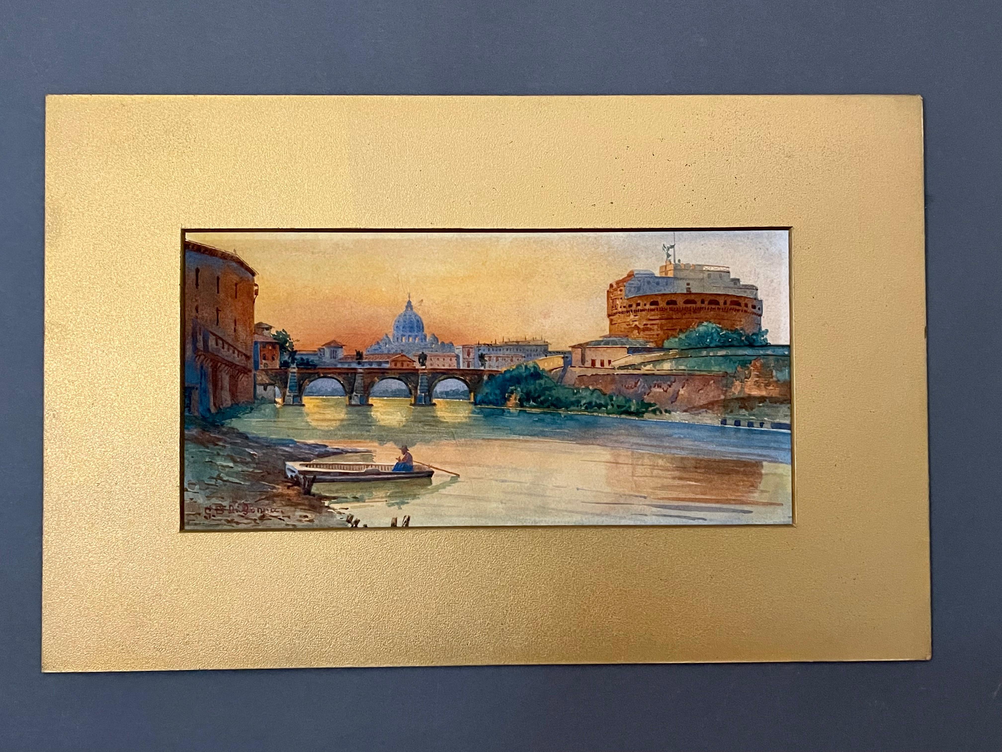 Italian Grand Tour Style Signed Landscape - Painting by Unknown