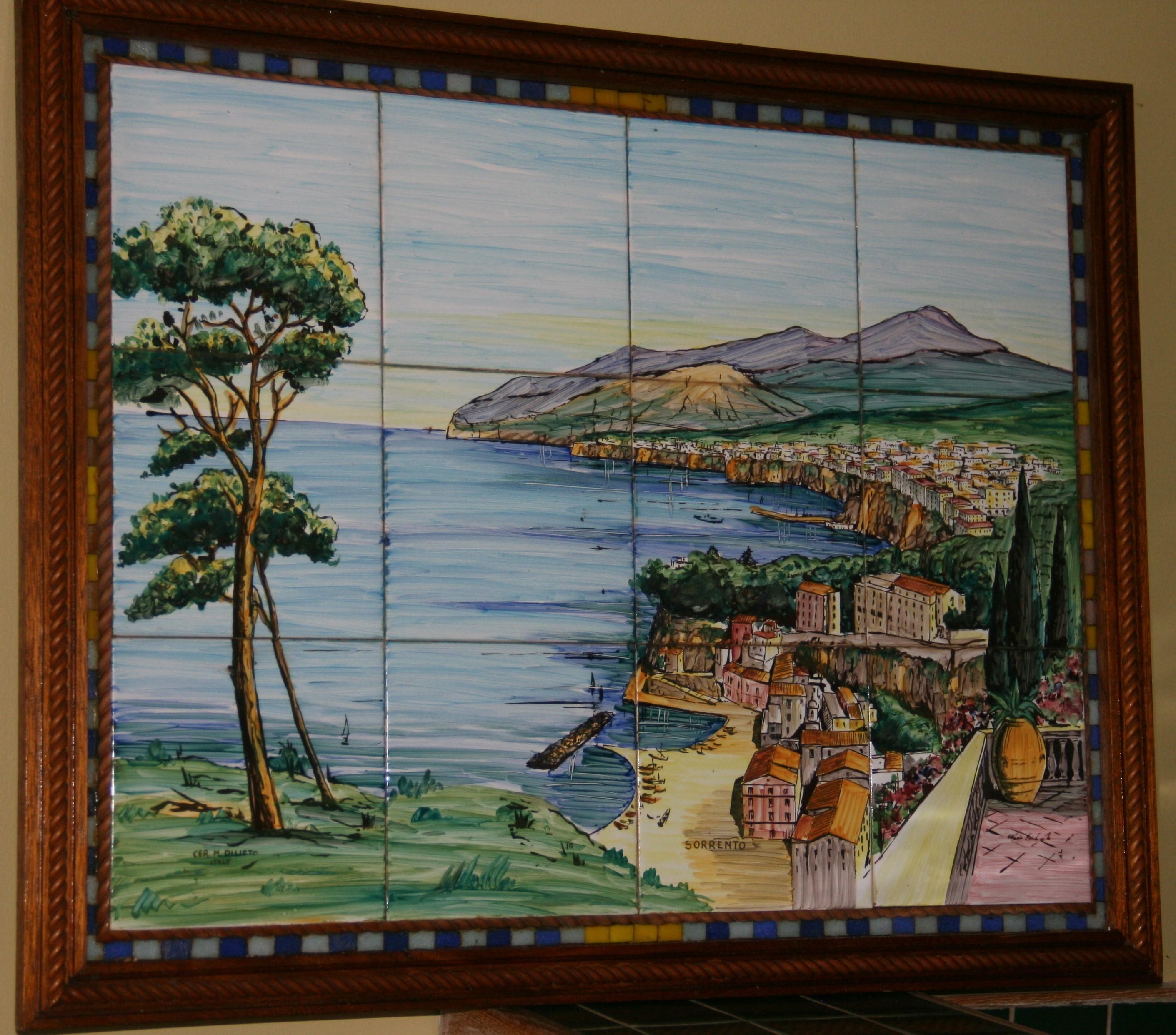 Unknown Landscape Painting - Italian Hand Painted Wall Tile Wall Art "Sorrento Italy" 