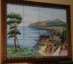 Used Italian Hand Painted Wall Tile Wall Art "Sorrento Italy" 