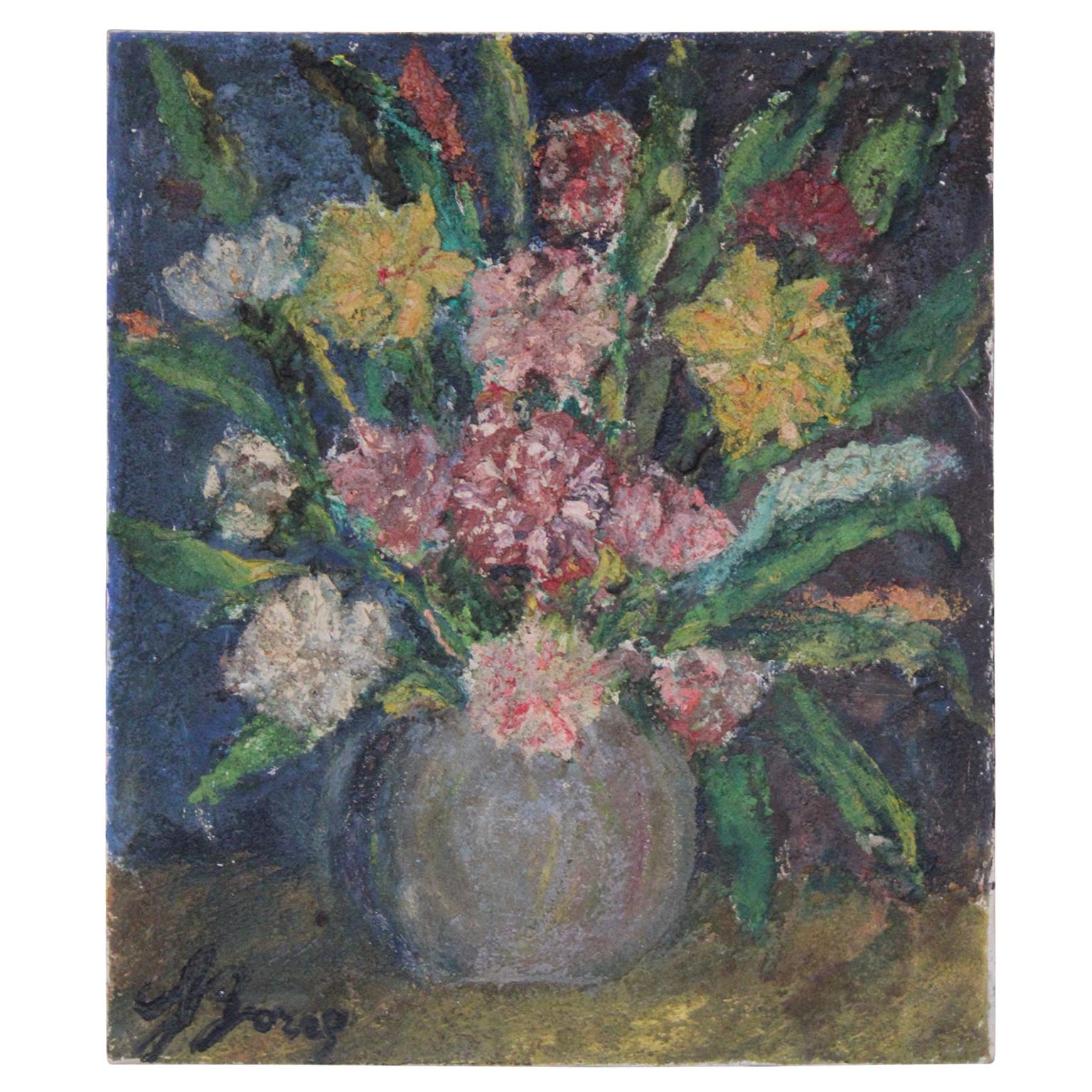 Unknown Abstract Painting - Italian Impasto Floral Still Life