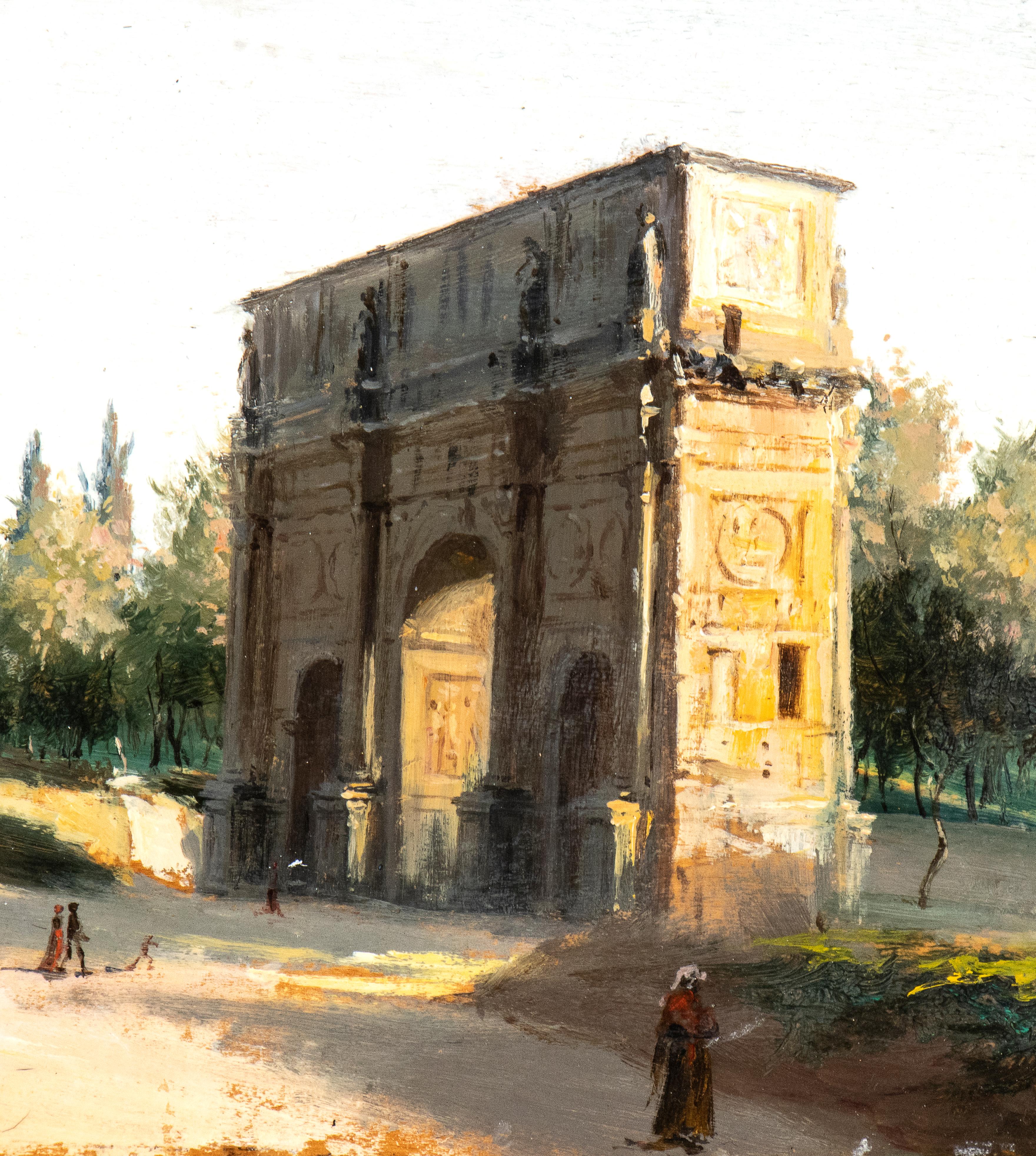 Italian Landscape Oil Paint on Board View of Arch of Constantine and Meta Sudans - Other Art Style Painting by Unknown