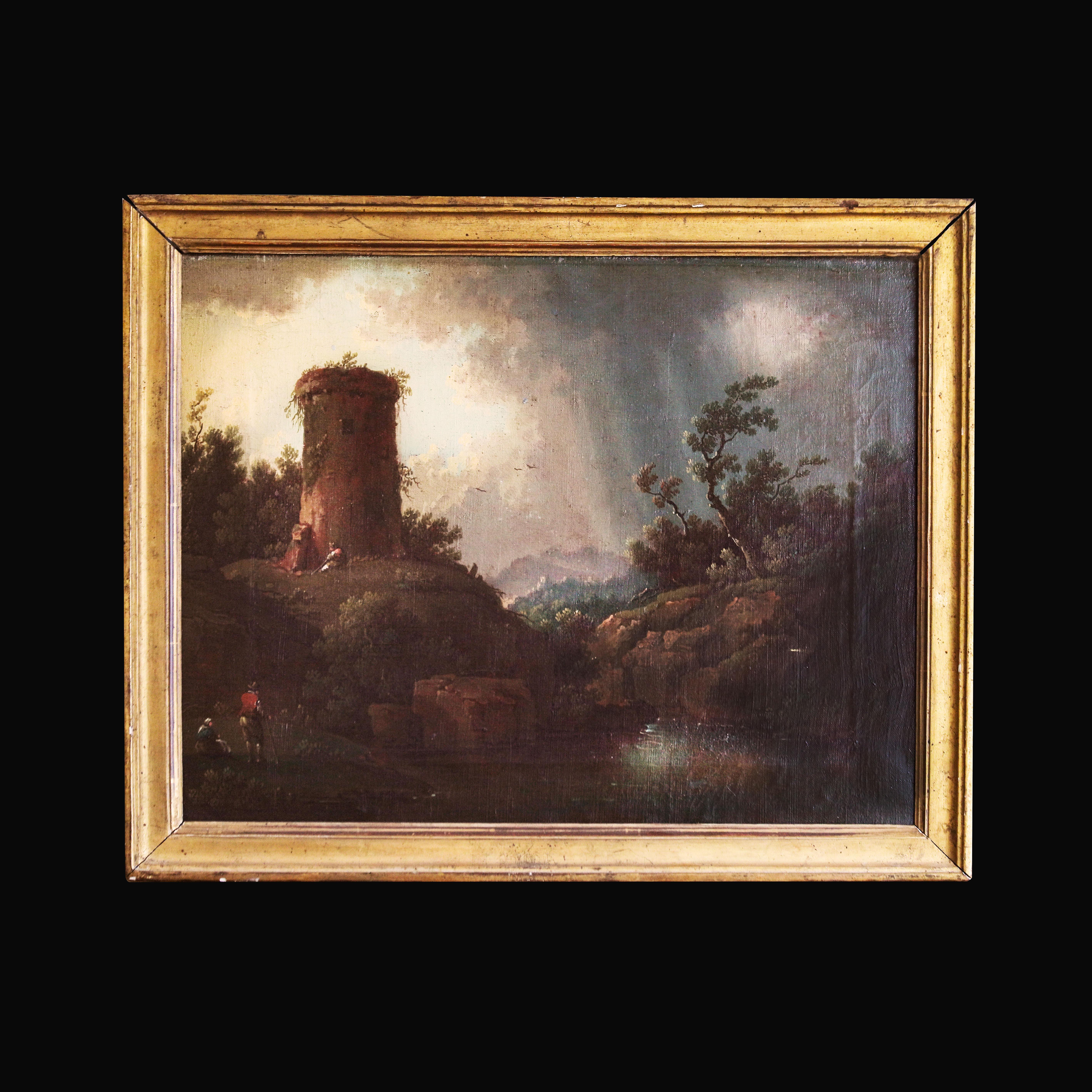 Italian landscape painting — italian painter
1700 circa, oil on canvas
Enframed with a gold leaf wooden frame of the same period

cm50x38.5