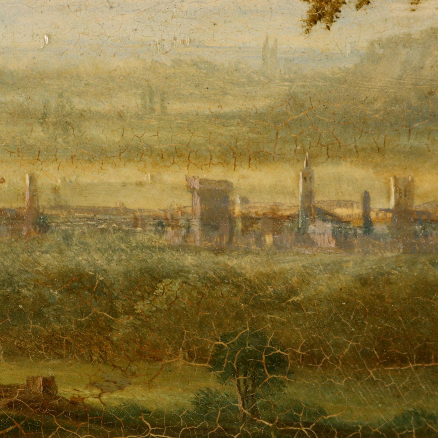 Italian landscape painting with figures, XIXth century For Sale 2