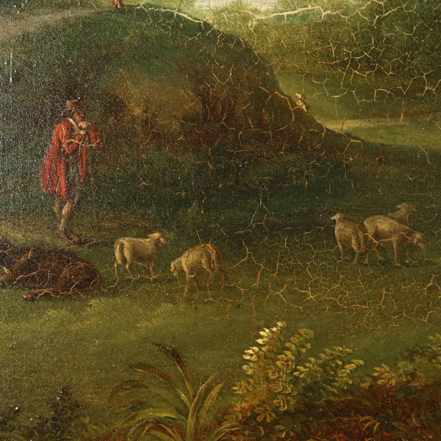 Italian landscape painting with figures, XIXth century For Sale 4