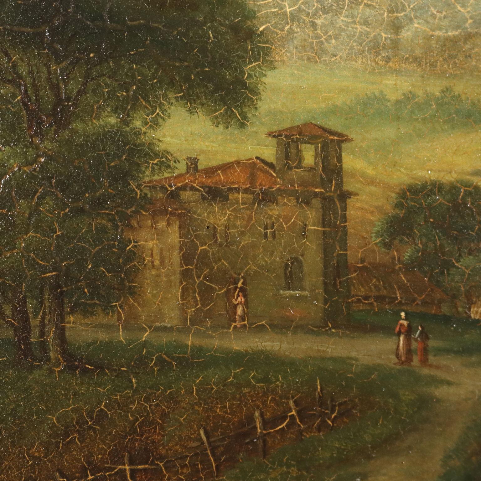 Italian landscape painting with figures, XIXth century For Sale 5