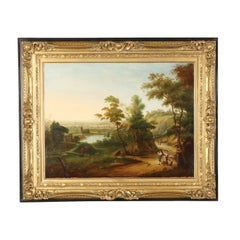Italian landscape painting with figures, XIXth century