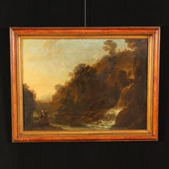 Italian Landscape Painting with Waterfall and Figures