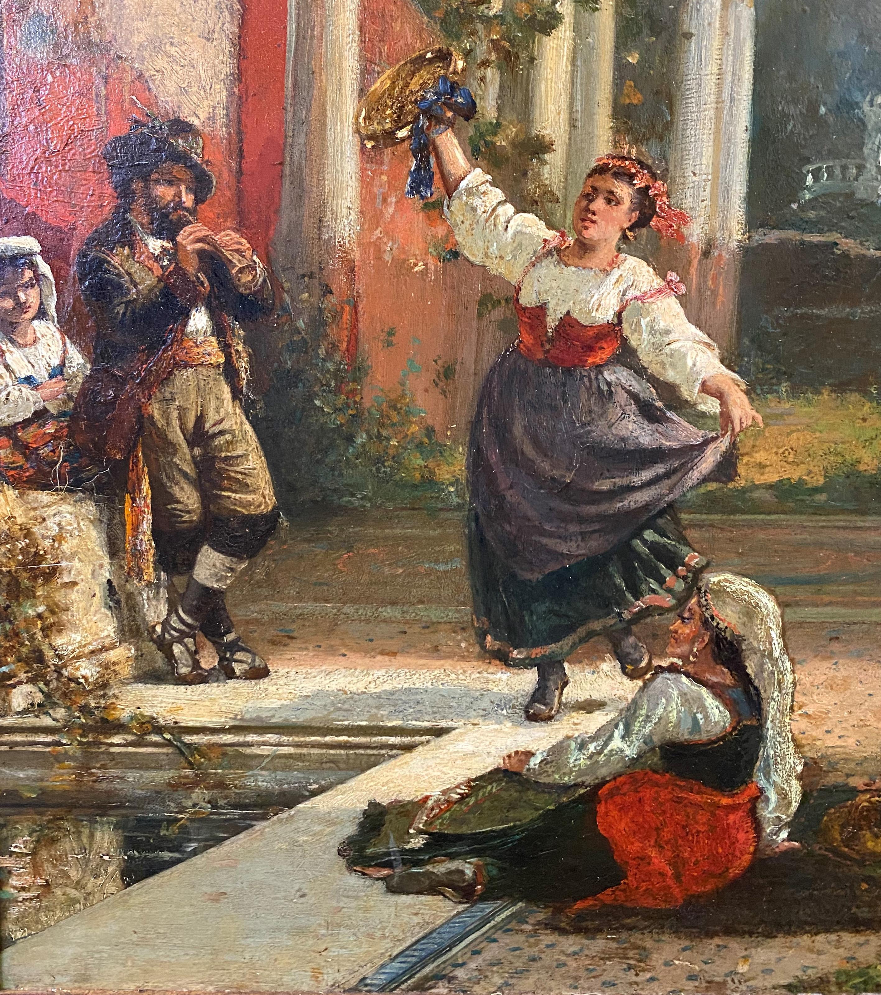 Paysage italien avec personnages - École italienne Painting par Unknown