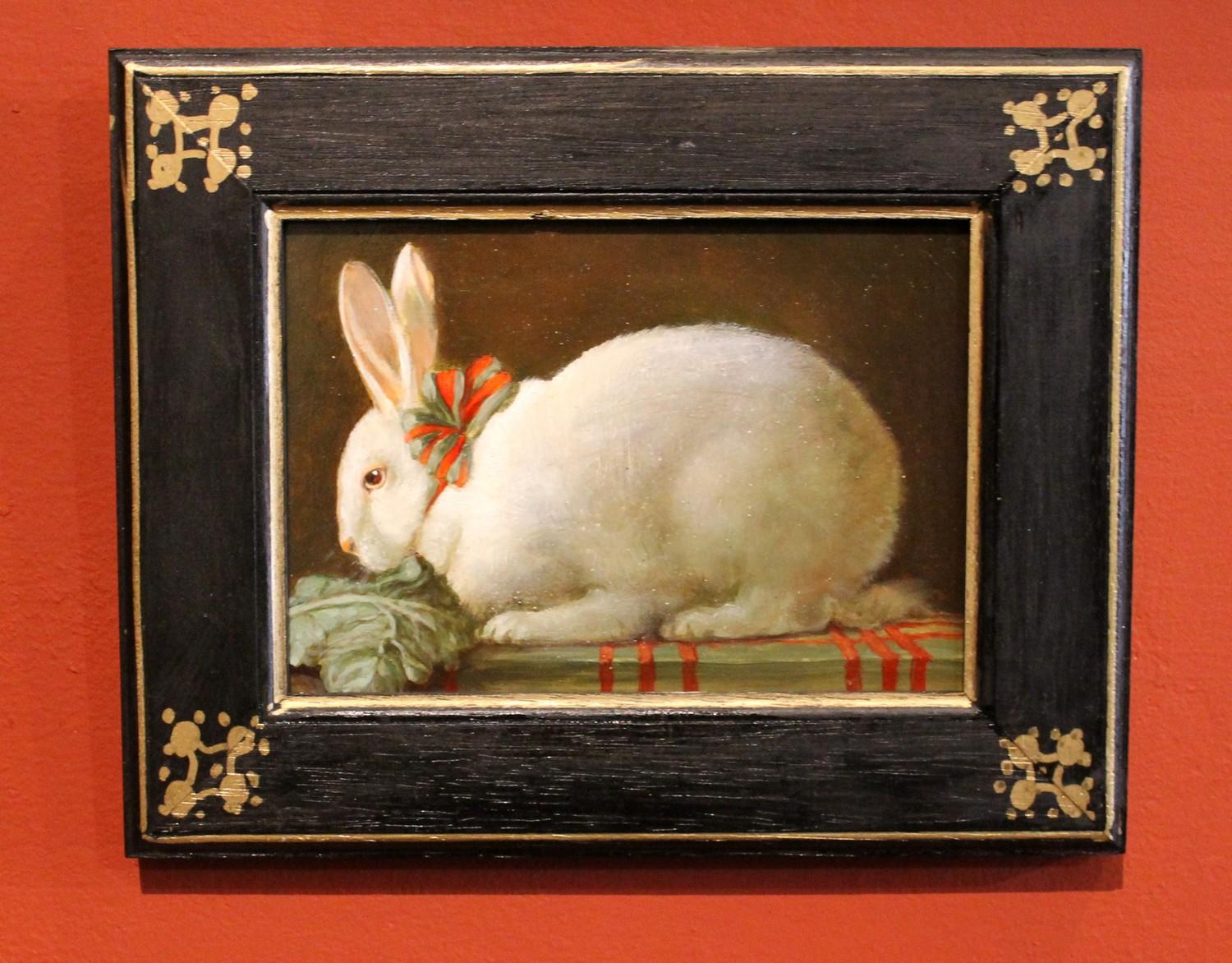 Italian Late 19th Century Oil on Board Still Life Painting with a Bunny - Black Still-Life Painting by Unknown