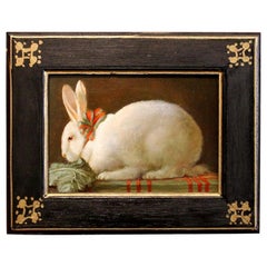 Antique Italian Late 19th Century Oil on Board Still Life Painting with a Bunny