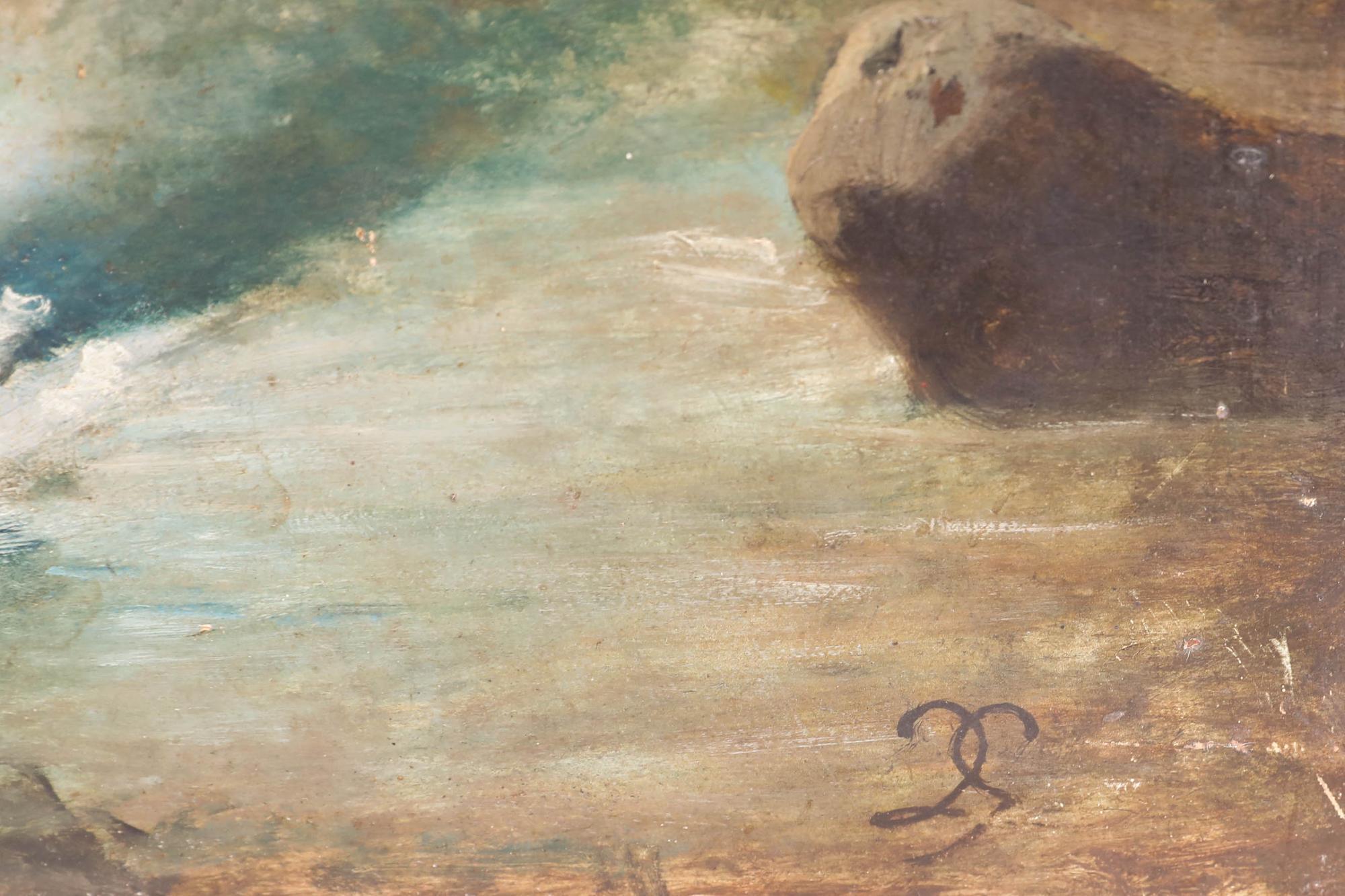 Italian Mid 20th Century Oil - Crossing the River For Sale 1