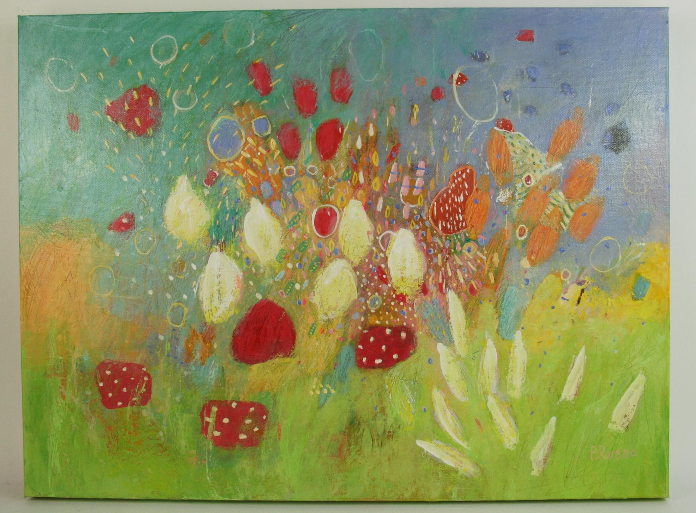 Italian Modern Straberries in the Garden by Neapolitan Artist P.Russo - Painting by Unknown