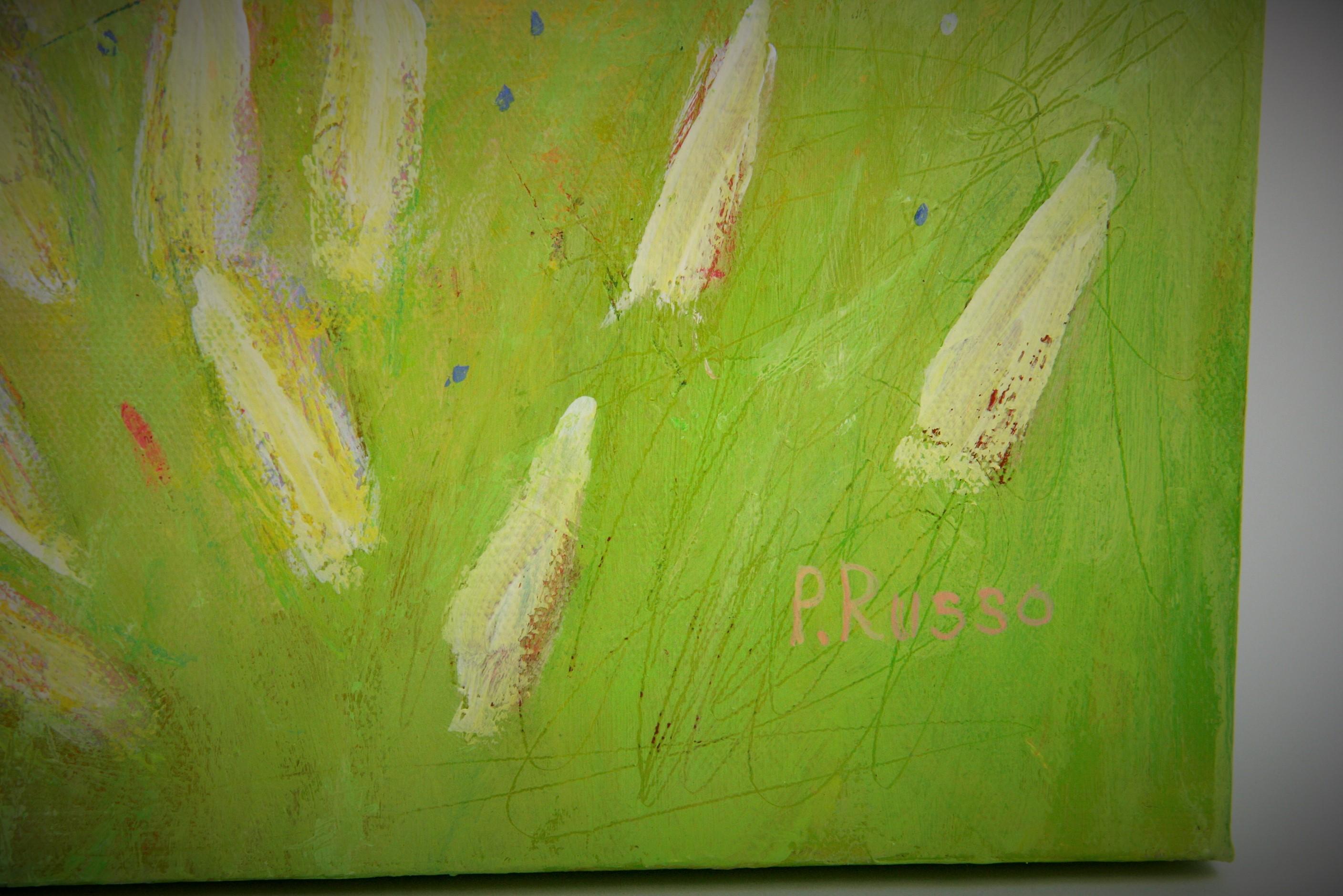 Italian Modern Straberries in the Garden by Neapolitan Artist P.Russo - Beige Landscape Painting by Unknown