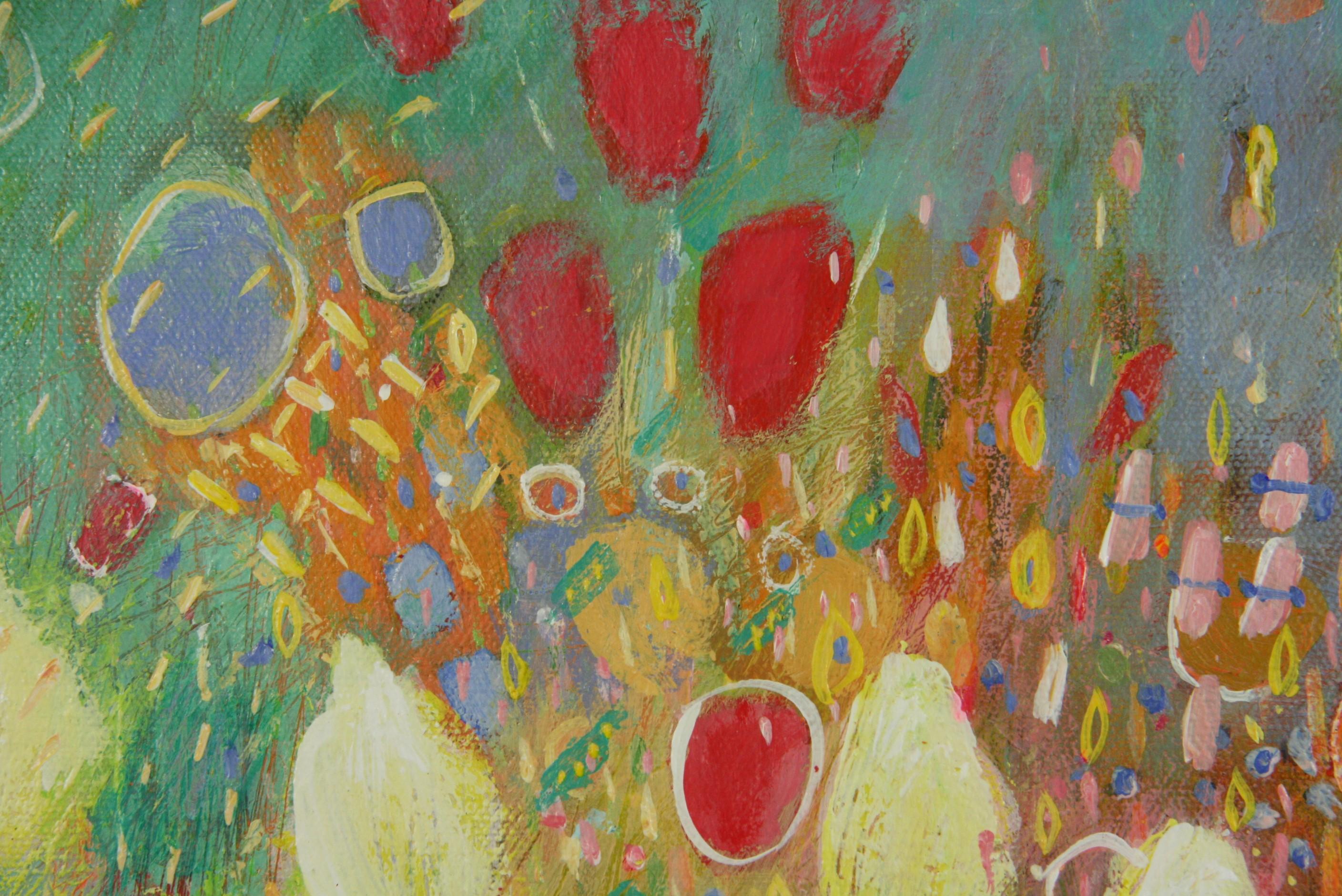 #5-3292  
 Fantasy Landscape,abstract field of straberries ,a contemporary painting  on gallery canvas ,signed Neapolitan  by P.Russo 
Rapped canvas no need for frame








