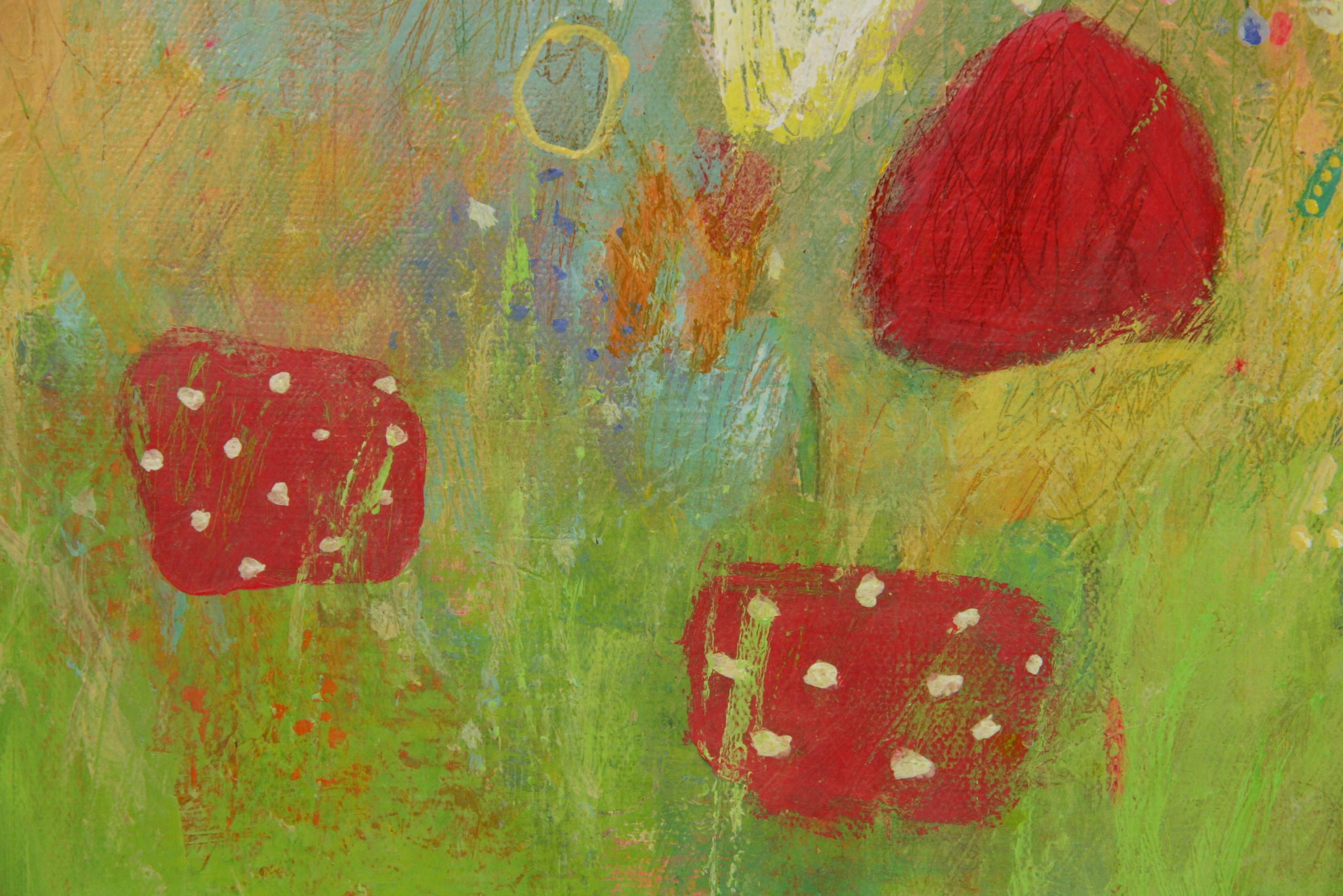 Italian Modern Straberries in the Garden by Neapolitan Artist P.Russo For Sale 1