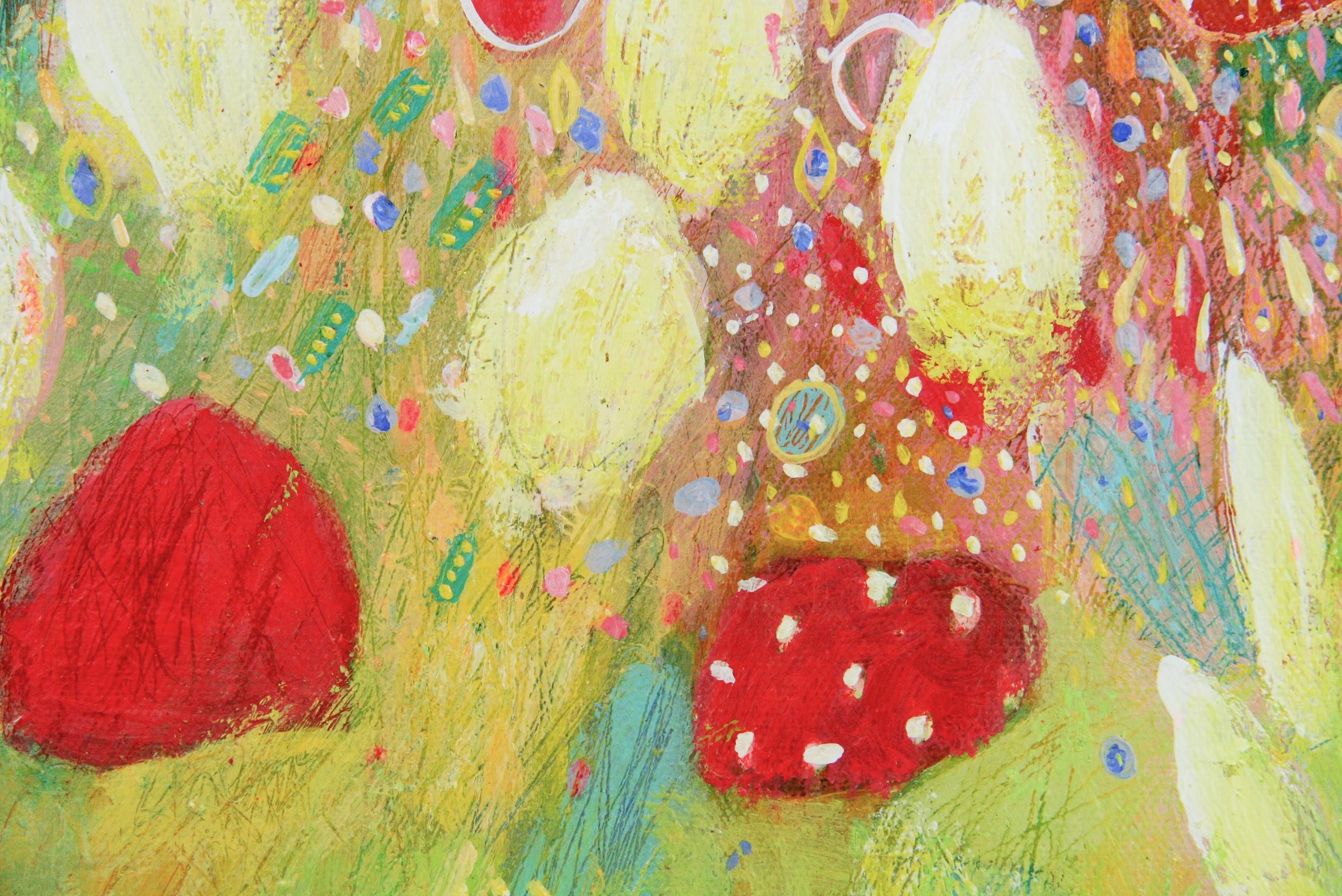 Italian Modern Straberries in the Garden by Neapolitan Artist P.Russo For Sale 4