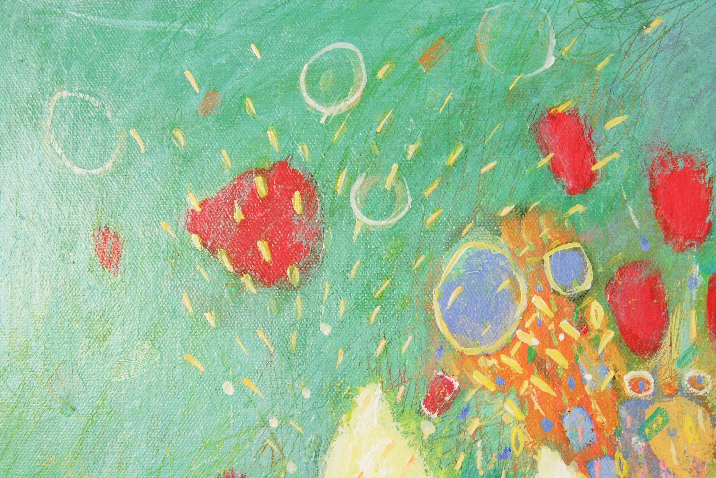 Italian Modern Straberries in the Garden by Neapolitan Artist P.Russo For Sale 5