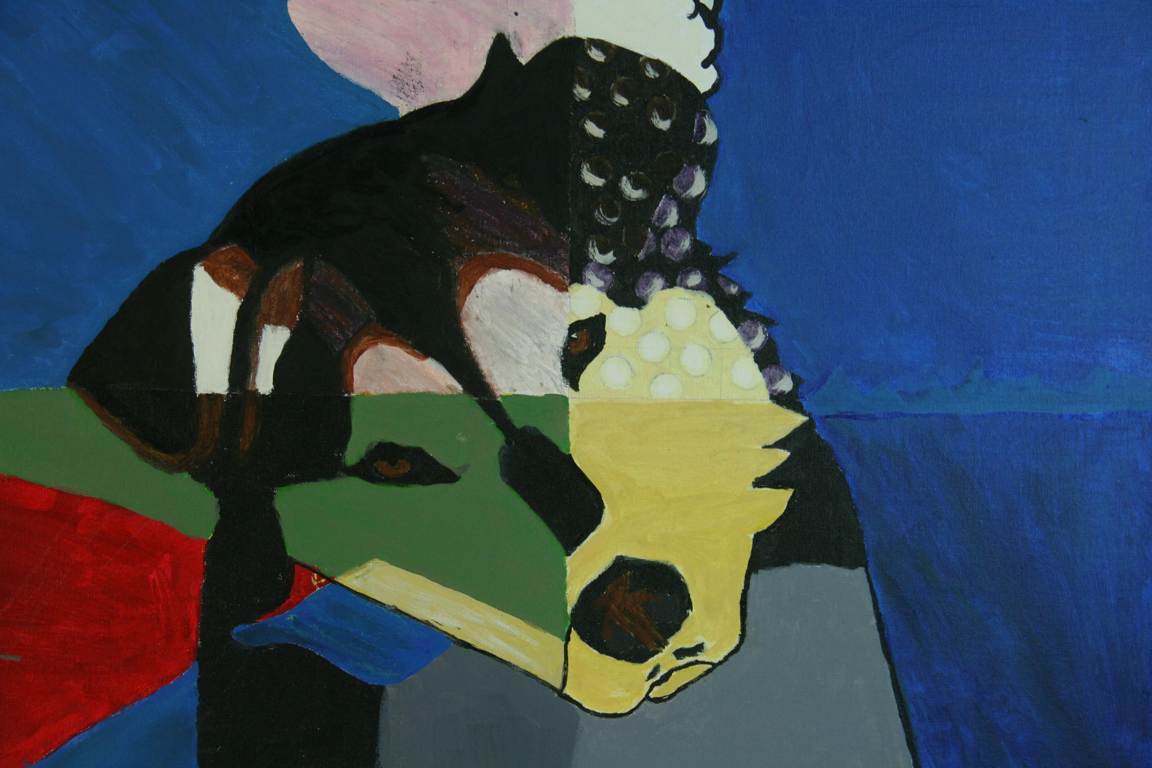 Pittura cubica di cane modernista italiano - Abstract Painting Nero di Unknown