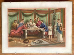 Italian Oil on Alabaster Painting Pompeian Interior Scene in Ormolu Frame