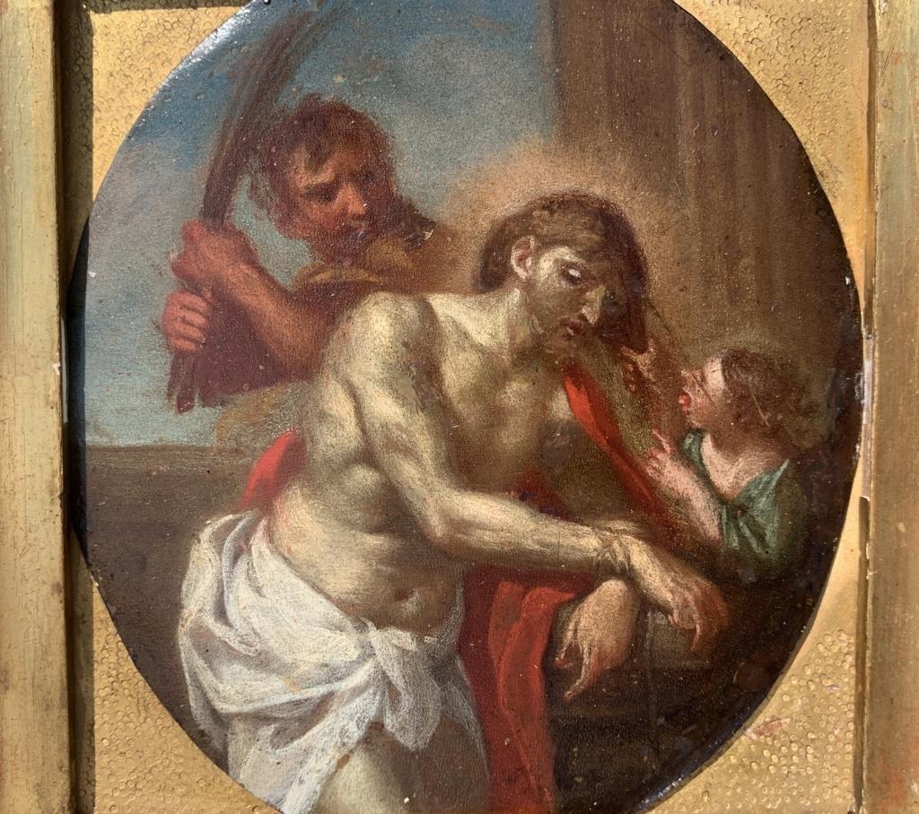 Italian painter (Copper plate) - 18th century figure painting - Flagellation - Old Masters Painting by Unknown