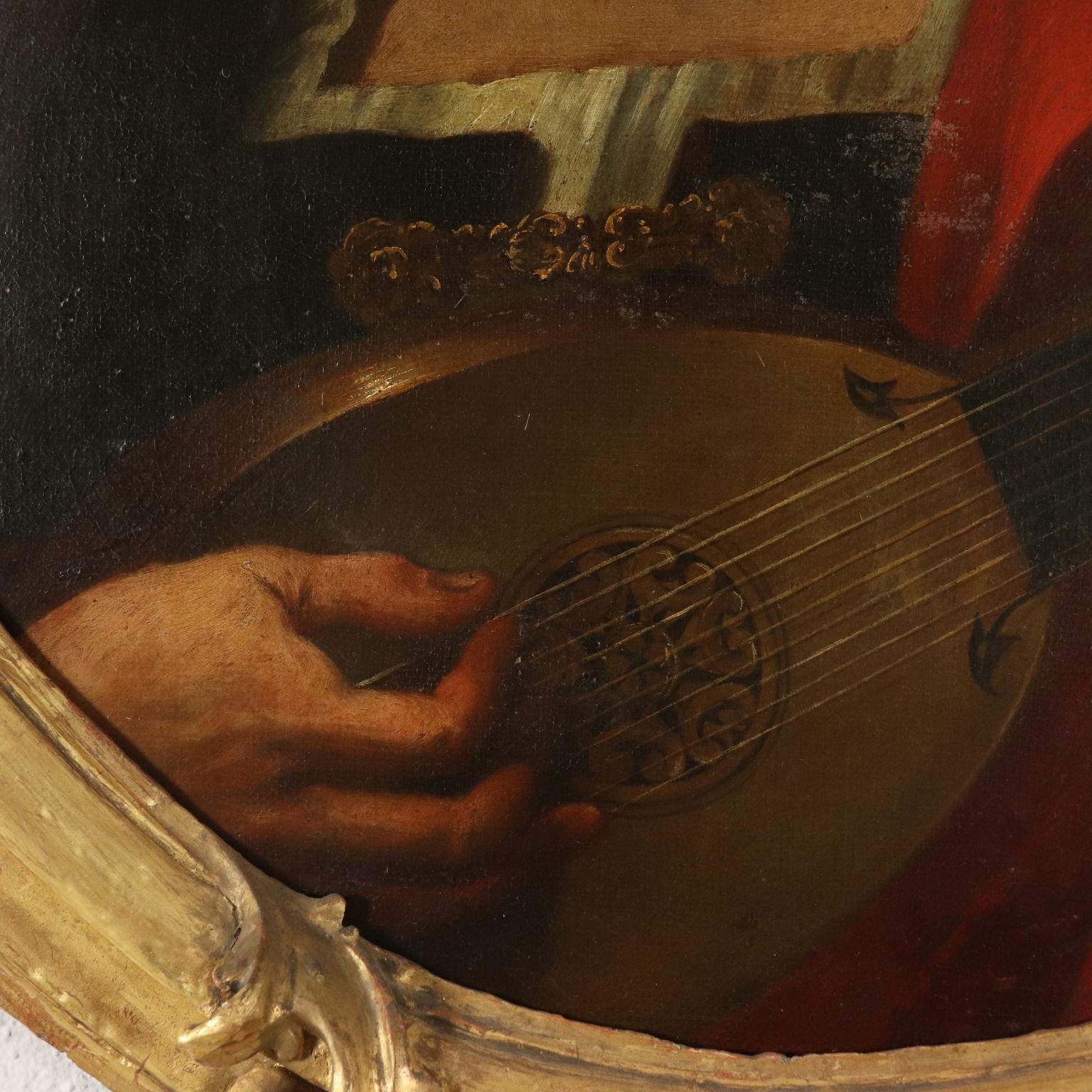 Italian Painting Lute Player 17th Century  1
