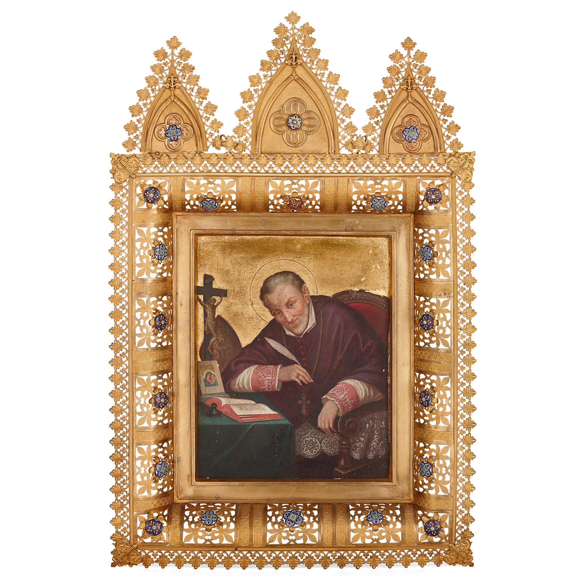 Italian painting of Alphonsus Liguori in French Neo-Gothic Frame