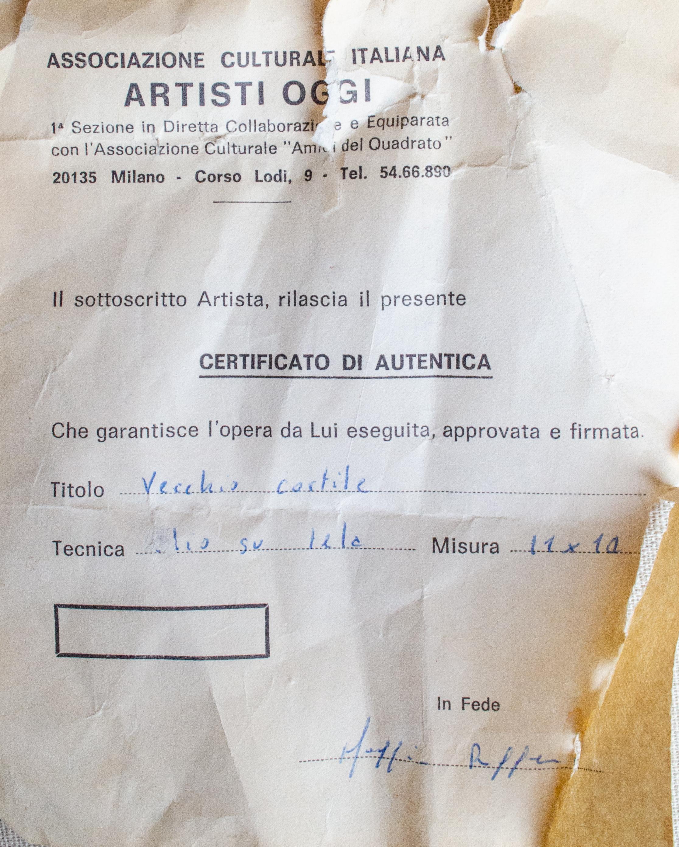 Saggin
Veccio Cortile, 1978
Óleo sobre lienzo
Firmado abajo a la derecha: Saggin
Inscripciones al dorso: Vecchio Cortile, Nov 1978
