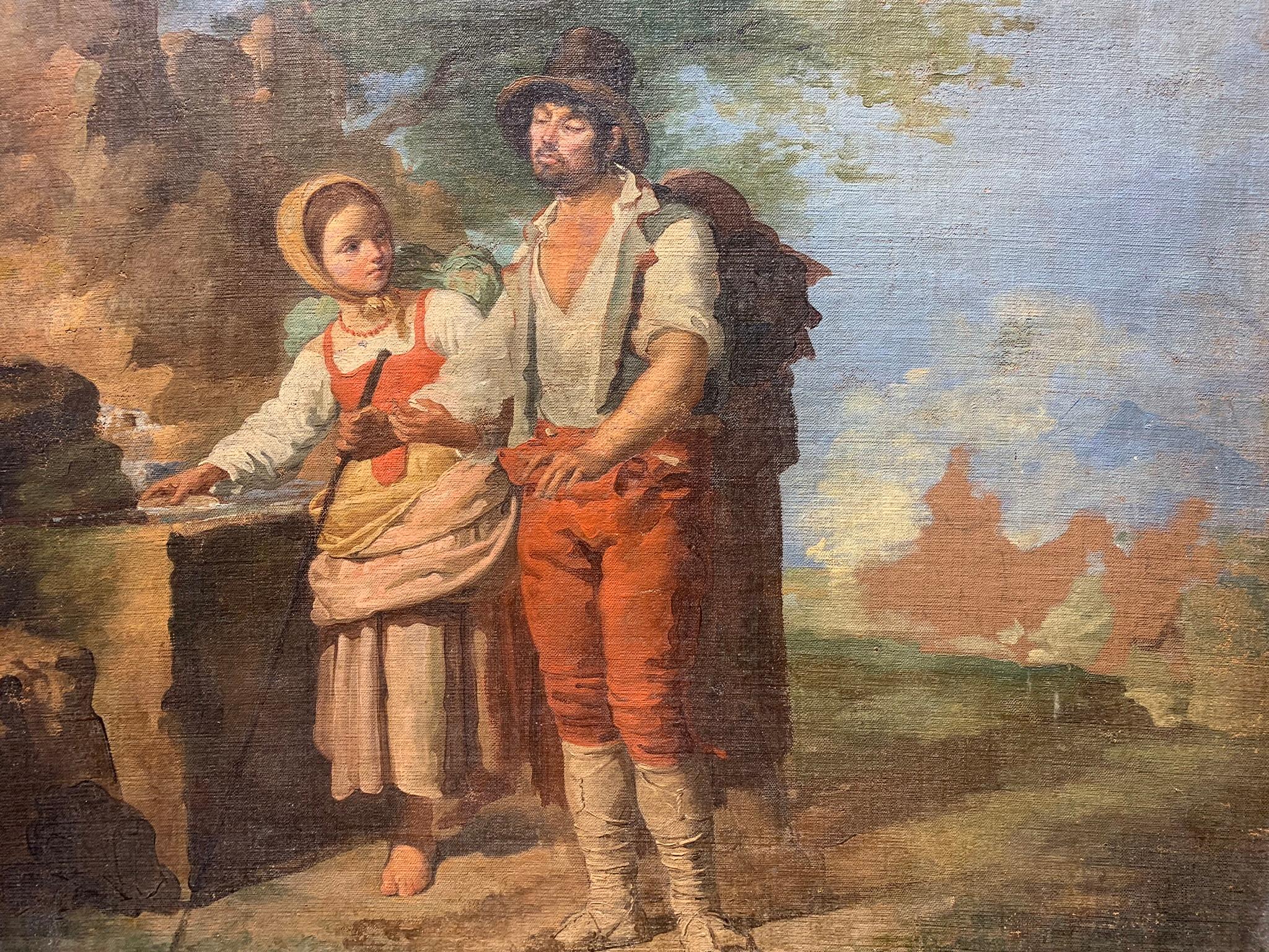 Campesina italiana con collar de coral y hombre con zapatos de ciocie, S. XIX - Painting Romántico de Unknown
