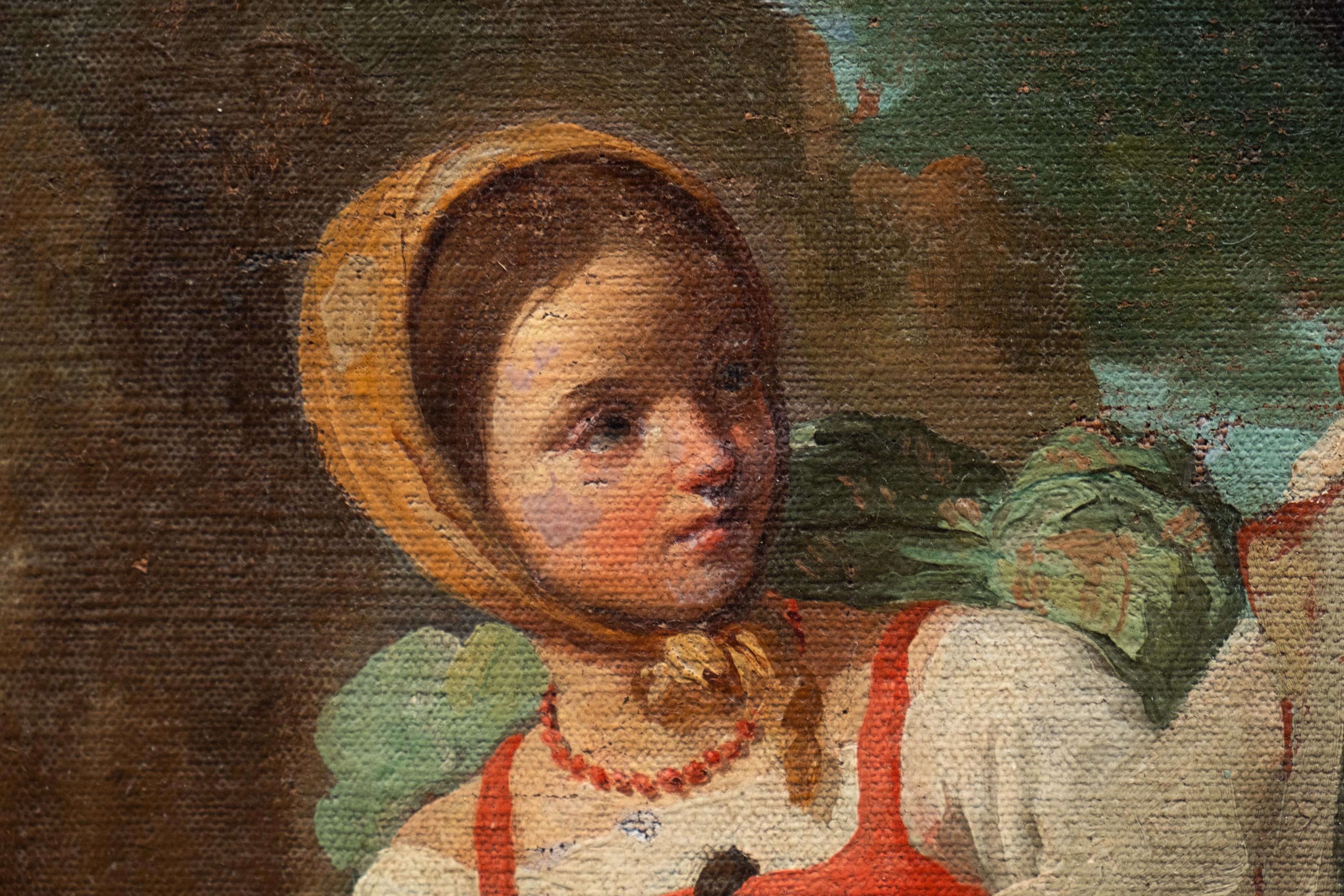 Campesina italiana con collar de coral y hombre con zapatos de ciocie, S. XIX - Painting de Unknown